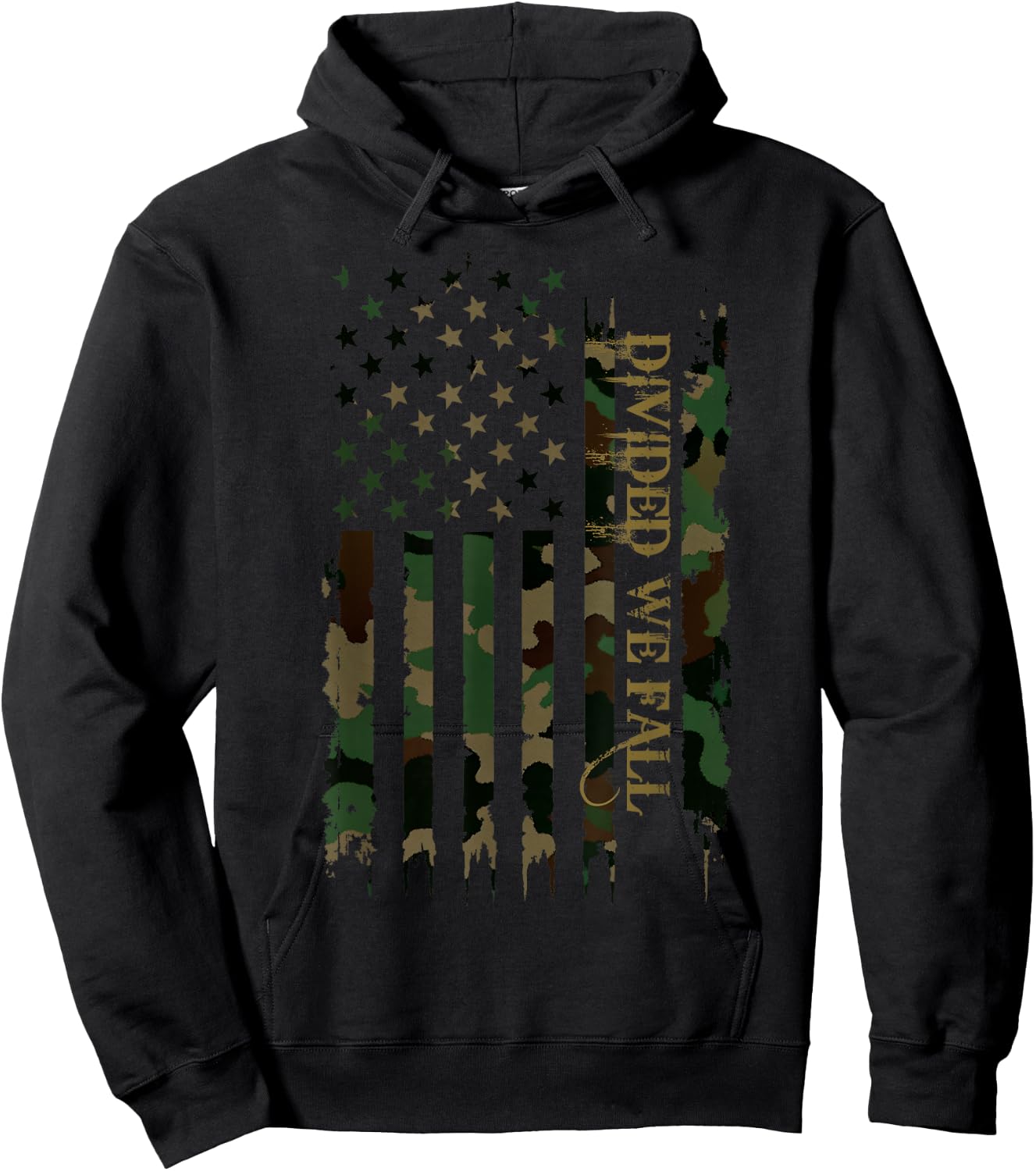 Divided We Fall United States Distressed Camo w US Flag Hoodie - Hoodie | Black