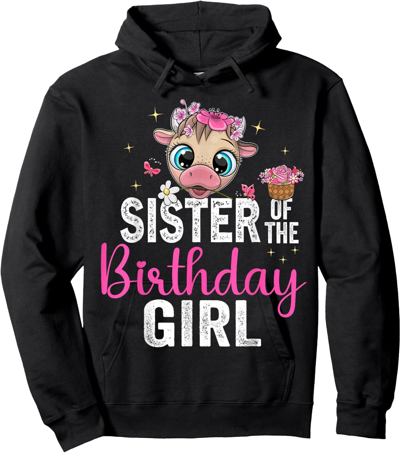 Sister Of The Birthday Girl Shirt Cow 1St Birthday Girl Hoodie - Hoodie | Black