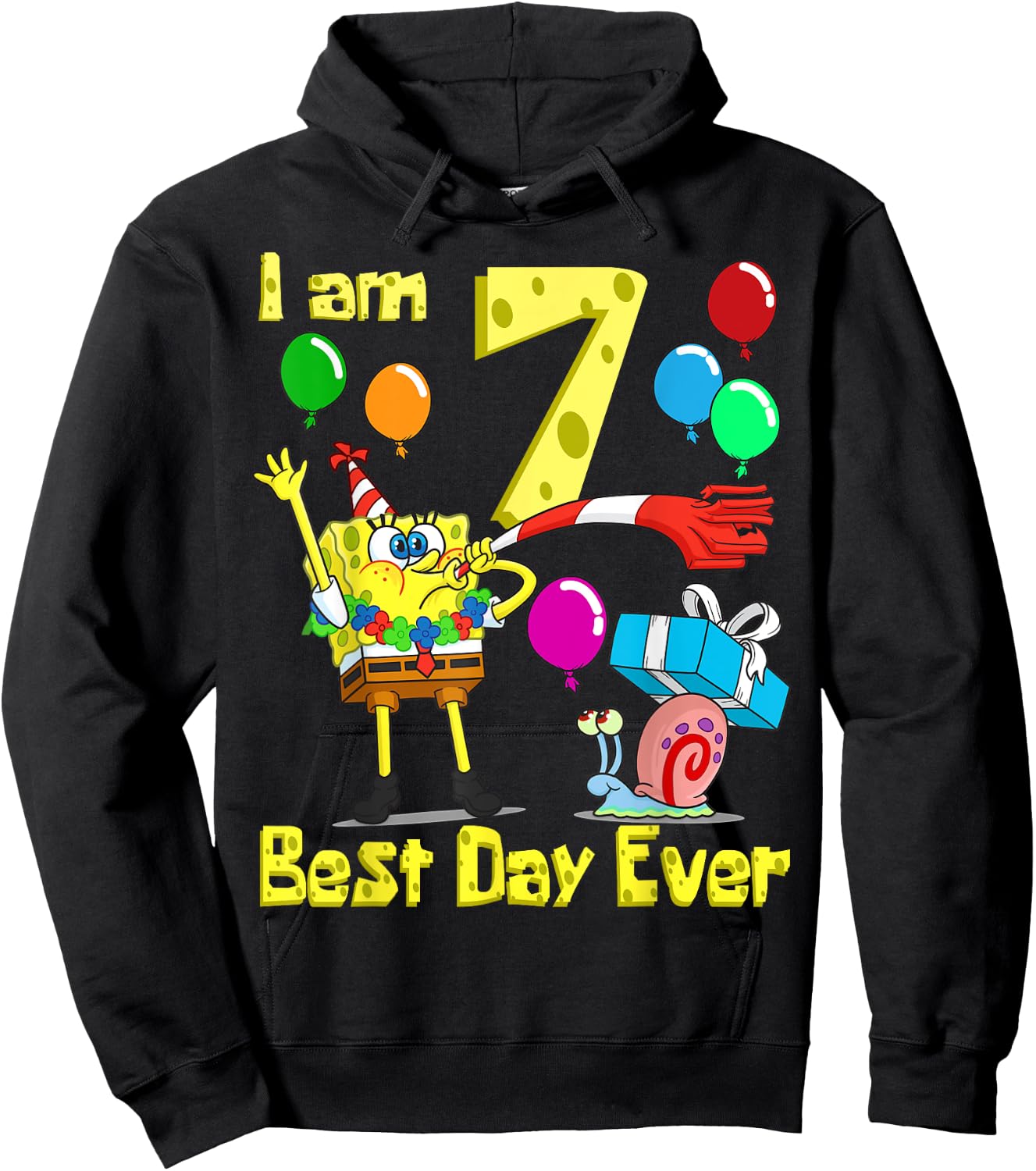 Mademark x SpongeBob SquarePants - SpongeBob I am 7 Years Old Birthday Party Hoodie - Hoodie | Black