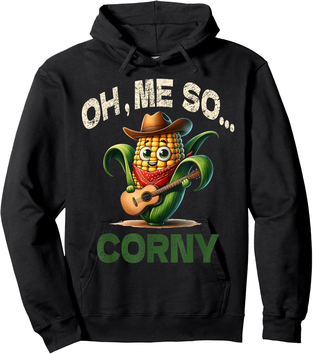 Funny Oh Me So Corny Guitar Shirt Cheesy Food Pun Gifts Hoodie - Hoodie | Black