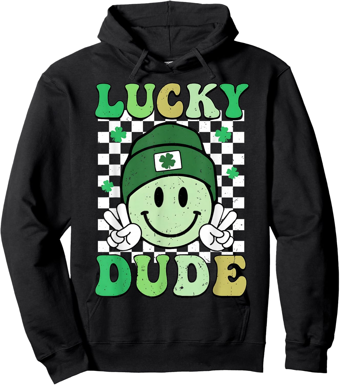 Lucky Dude St Patrick's Day Sunglasses With Lucky Shamrock Hoodie - Hoodie | Black
