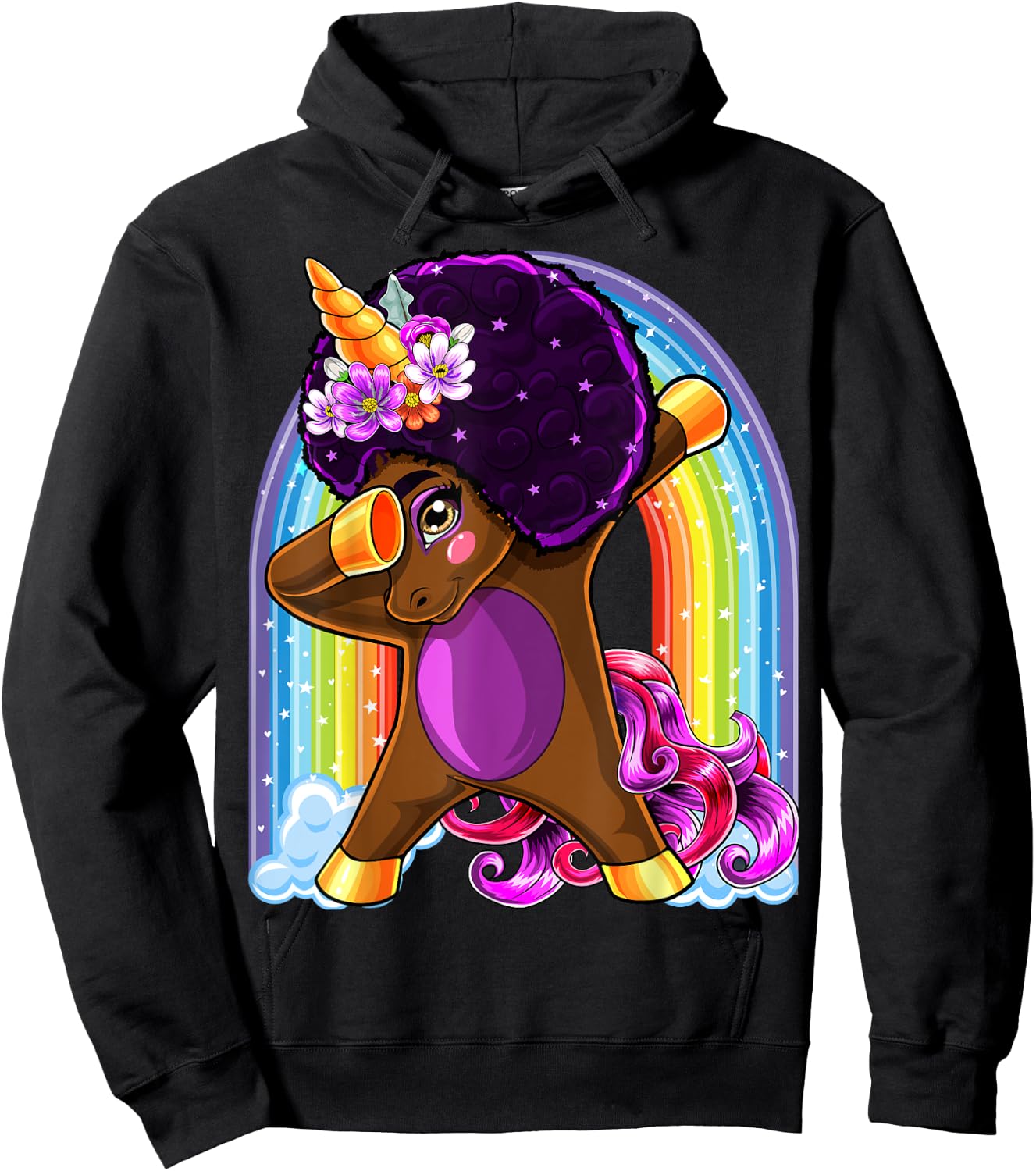 Dabbing Unicorn Afro Natural Hair African American Shirt Hoodie - Hoodie | Black