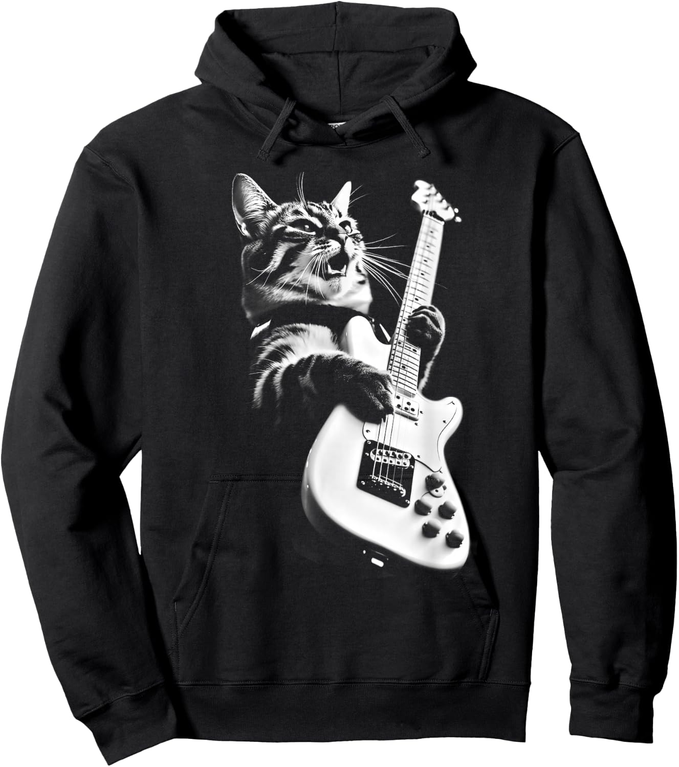 Rock Cat Playing Guitar - Funny Guitar Cat Hoodie - Hoodie | Black
