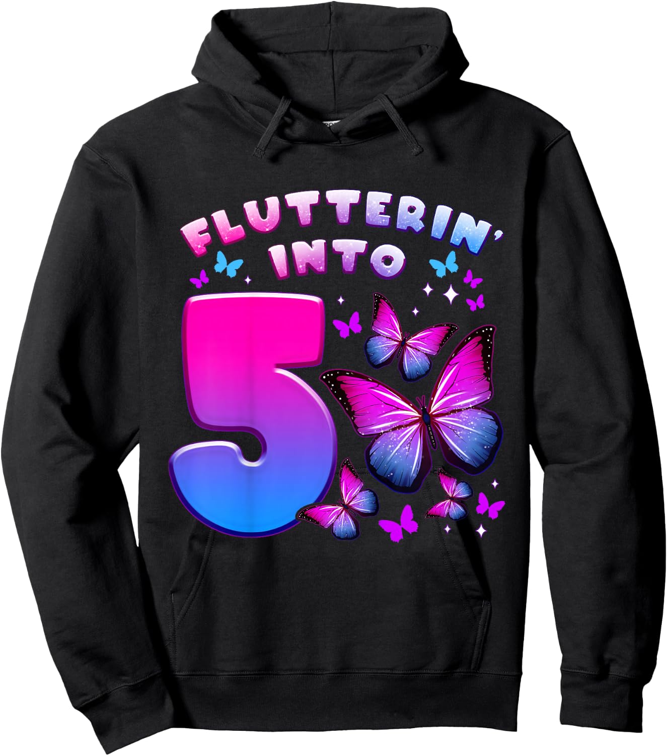 Birthday Girl 5 Years Old Butterfly Number 5 Hoodie - Hoodie | Black