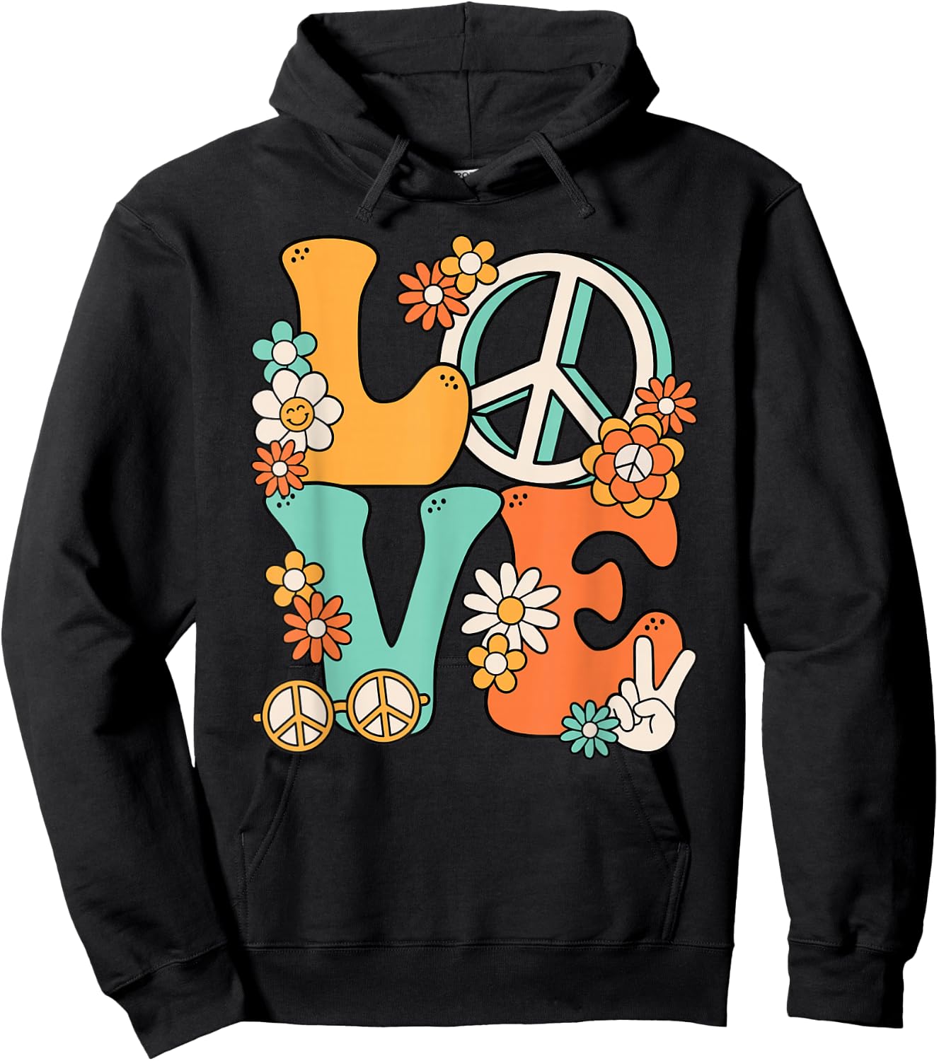 60s 70s Hippie Love Peace Groovy Party Outfit Retro , black Hoodie - Hoodie | Black