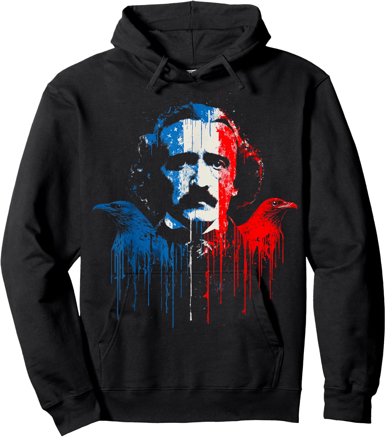 Edgar Allan Poe Horror Fiction American Flag USA Drip Hoodie - Hoodie | Black