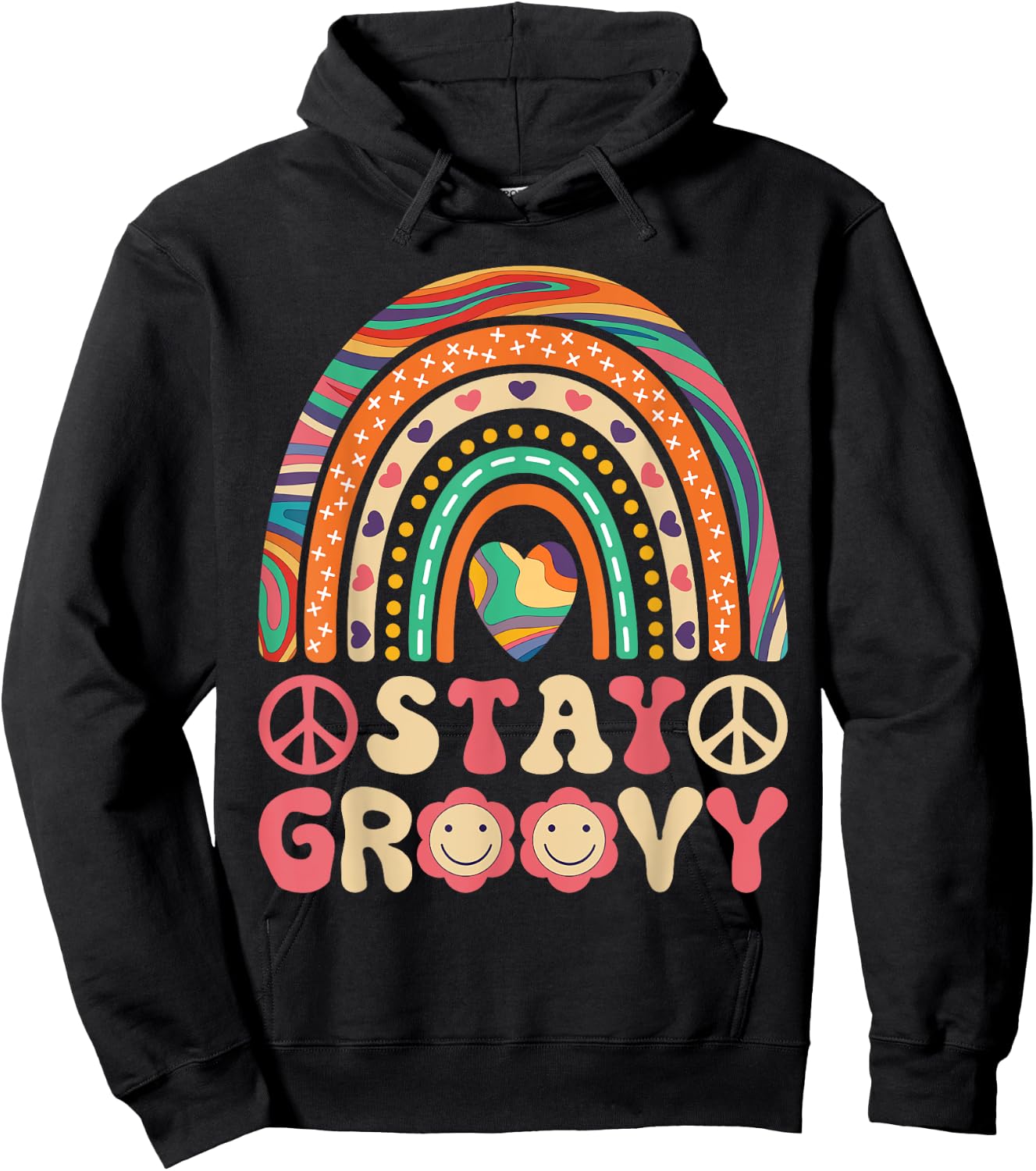 Stay Groovy 60s Outfit 70s Theme Costume Cute Rainbow Hippie Hoodie - Hoodie | Black