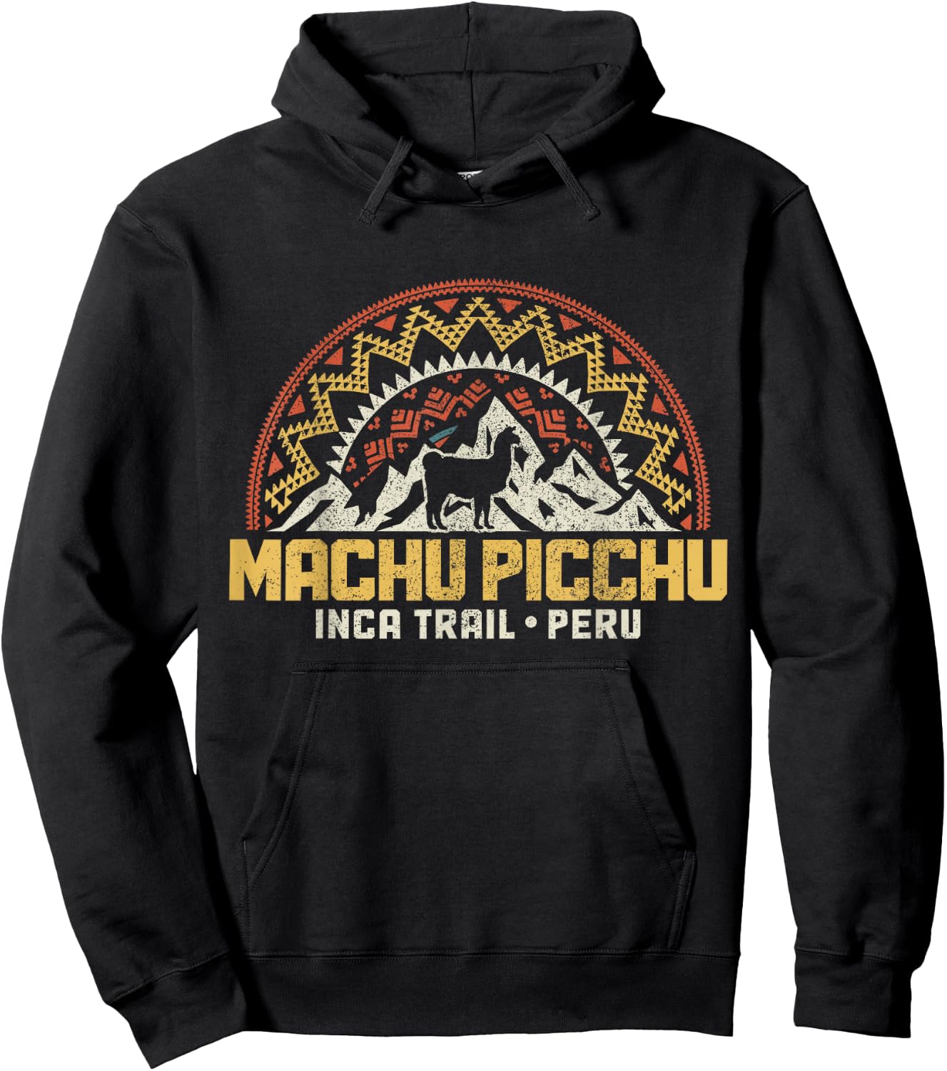 Machu Picchu Peru Inca Trail Souvenir Lama Alpaca Vintage Hoodie - Hoodie | Black