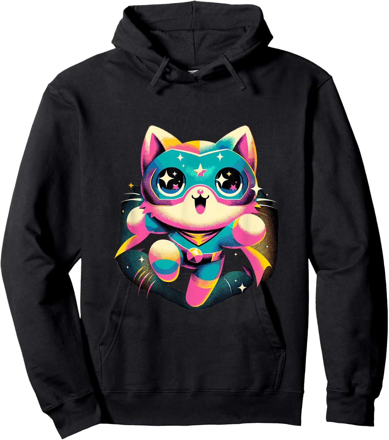 Kawaii Cat Hero - Cute Anime Superhero , Small, Black Hoodie - Hoodie | Black
