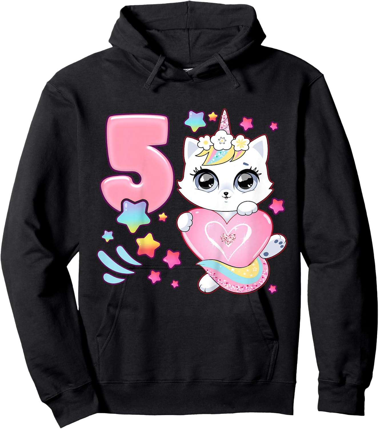 Birthday girl 5 years old, cat, unicorn, 5th birthday Hoodie - Hoodie | Black