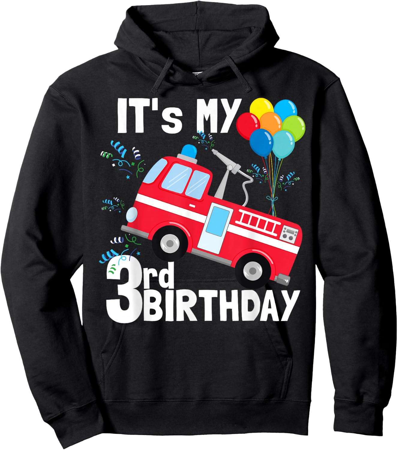 It's My 3rd Birthday Fire Truck 3 Birthday Boy Gift Hoodie - Hoodie | Black