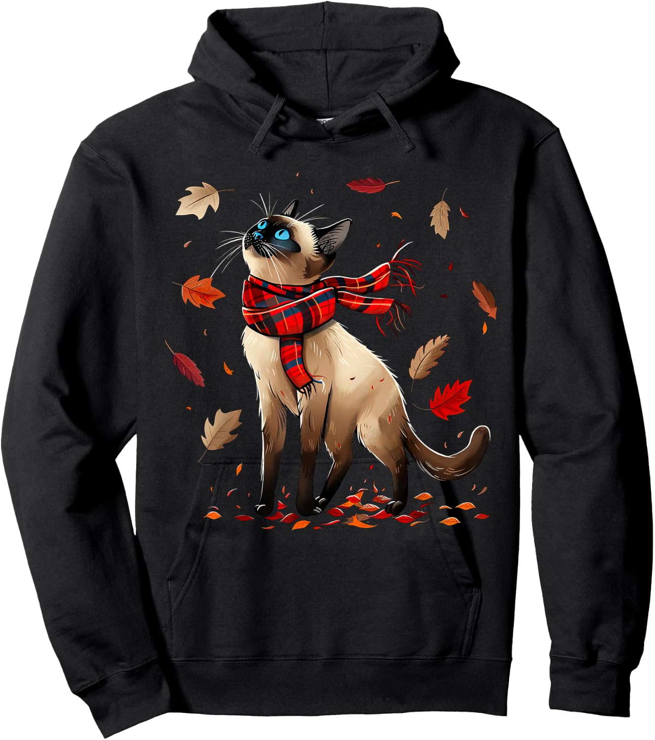 Retro Fall Leaf Siamese Cat Autumn Season Thanksgiving (kid) Hoodie - Hoodie | Black