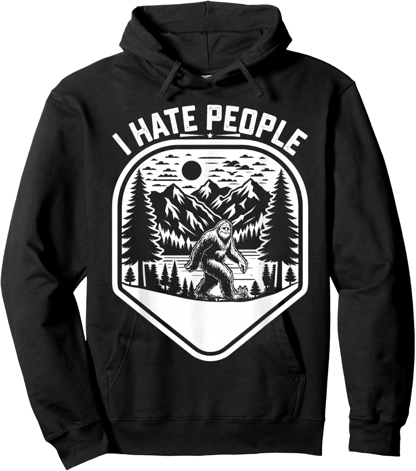 Retro Camping Bigfoot Sasquatch I Hate People Funny Hoodie - Hoodie | Black