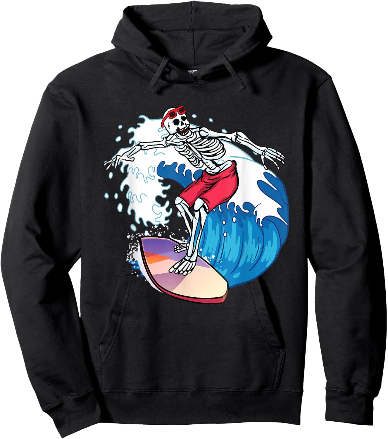 Surfer Skeleton Surfboard Surfing Dude Cool Novelty Graphic Hoodie - Hoodie | Black