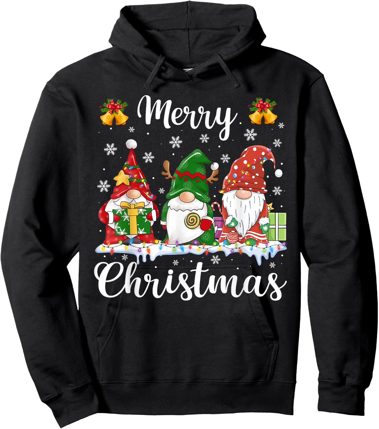 Merry Christmas Light Cute Gnomes Family Gnome Xmas Matching Hoodie - Hoodie | Black