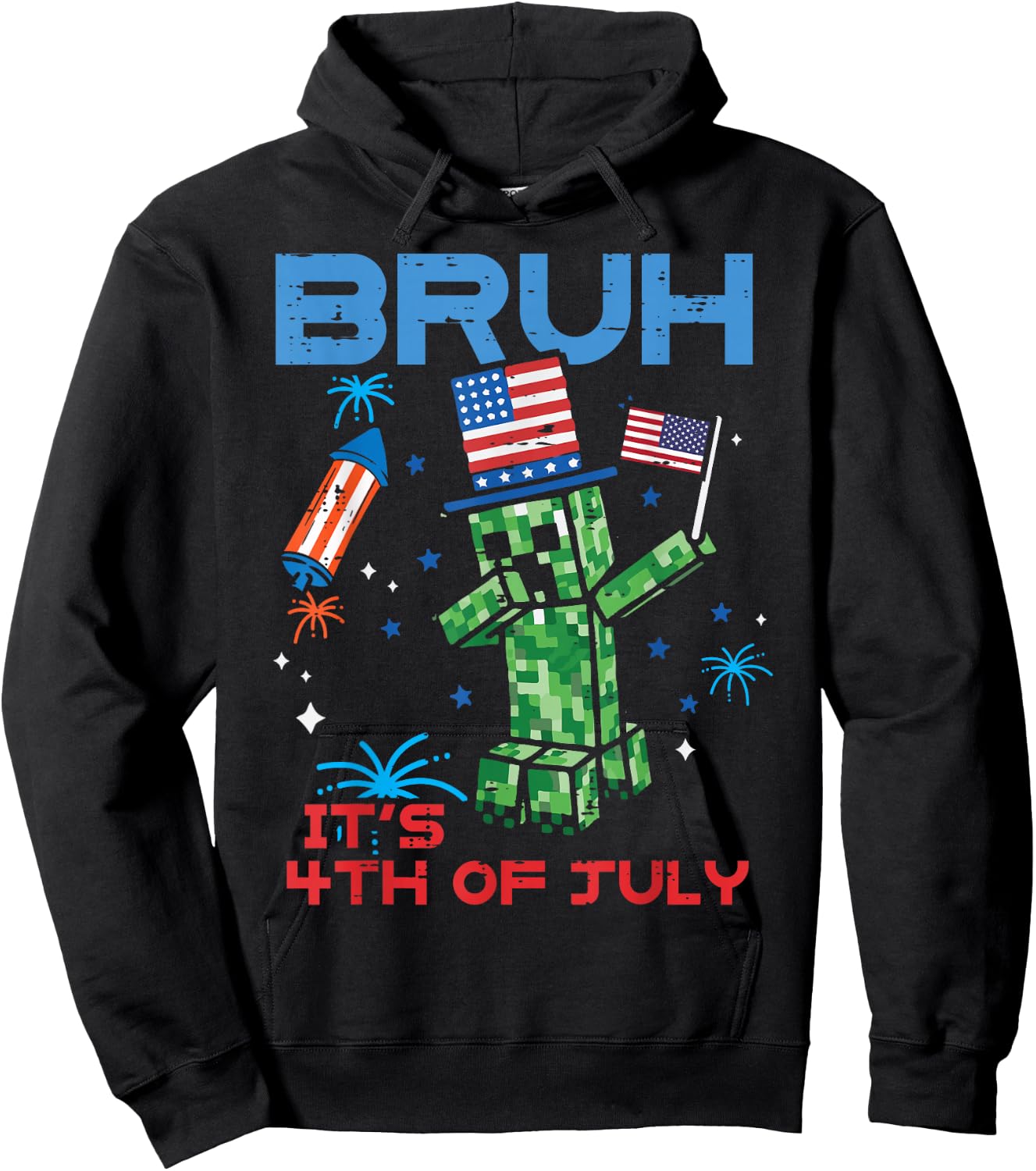 Bruh Its 4th of July Pixel Dab Gaming Gamer Boy Kids Youth Hoodie - Hoodie | Black