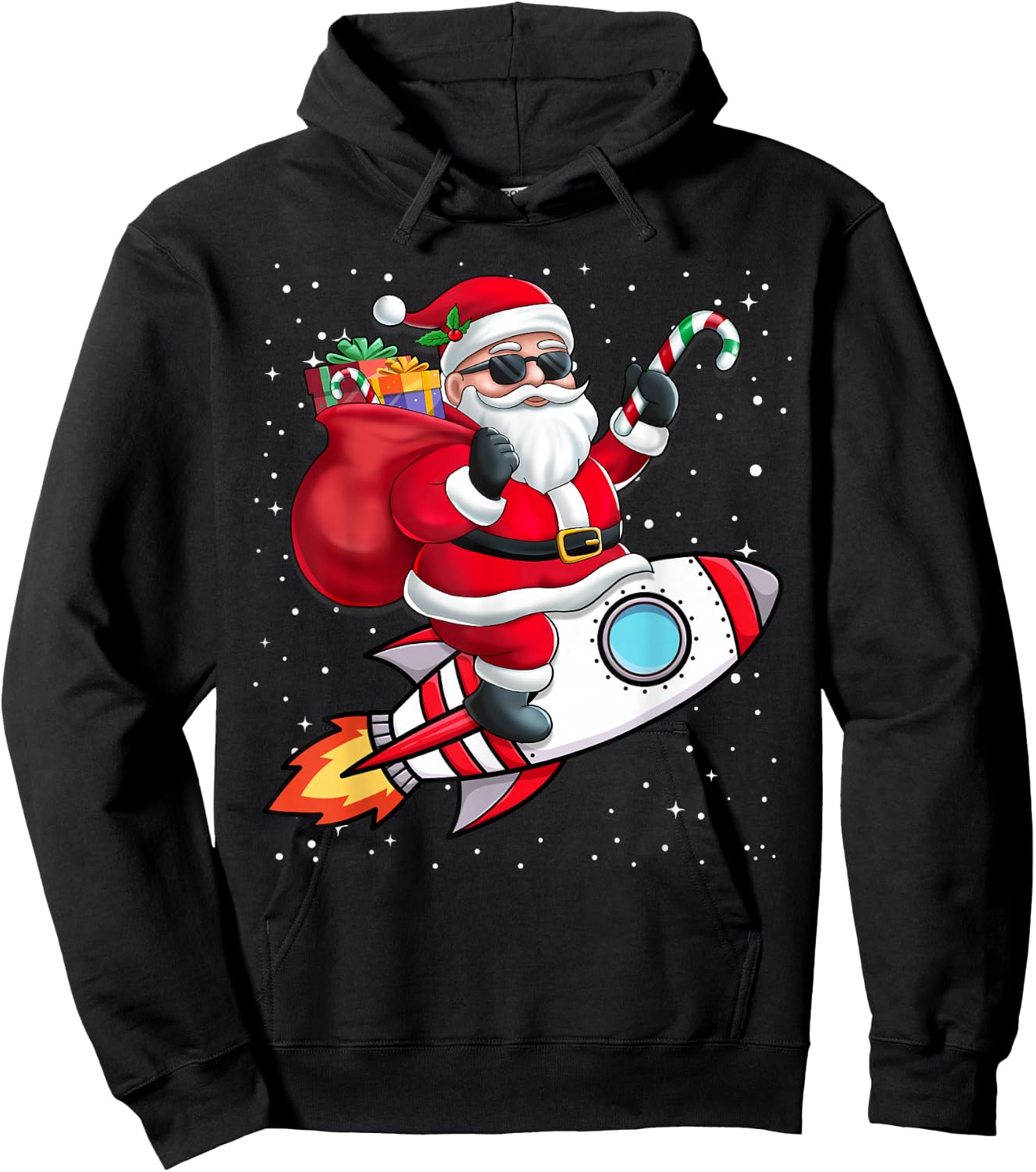 Santa Claus Riding A Space Rocket Christmas Boy Girl Kids Hoodie - Hoodie | Black