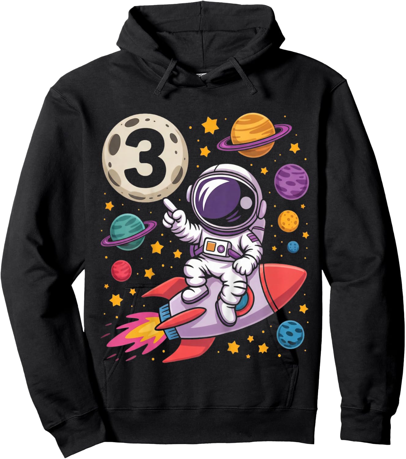 Kids 3rd Birthday Astronaut Galaxy Space 3 Three Birthday Boy Hoodie - Hoodie | Black