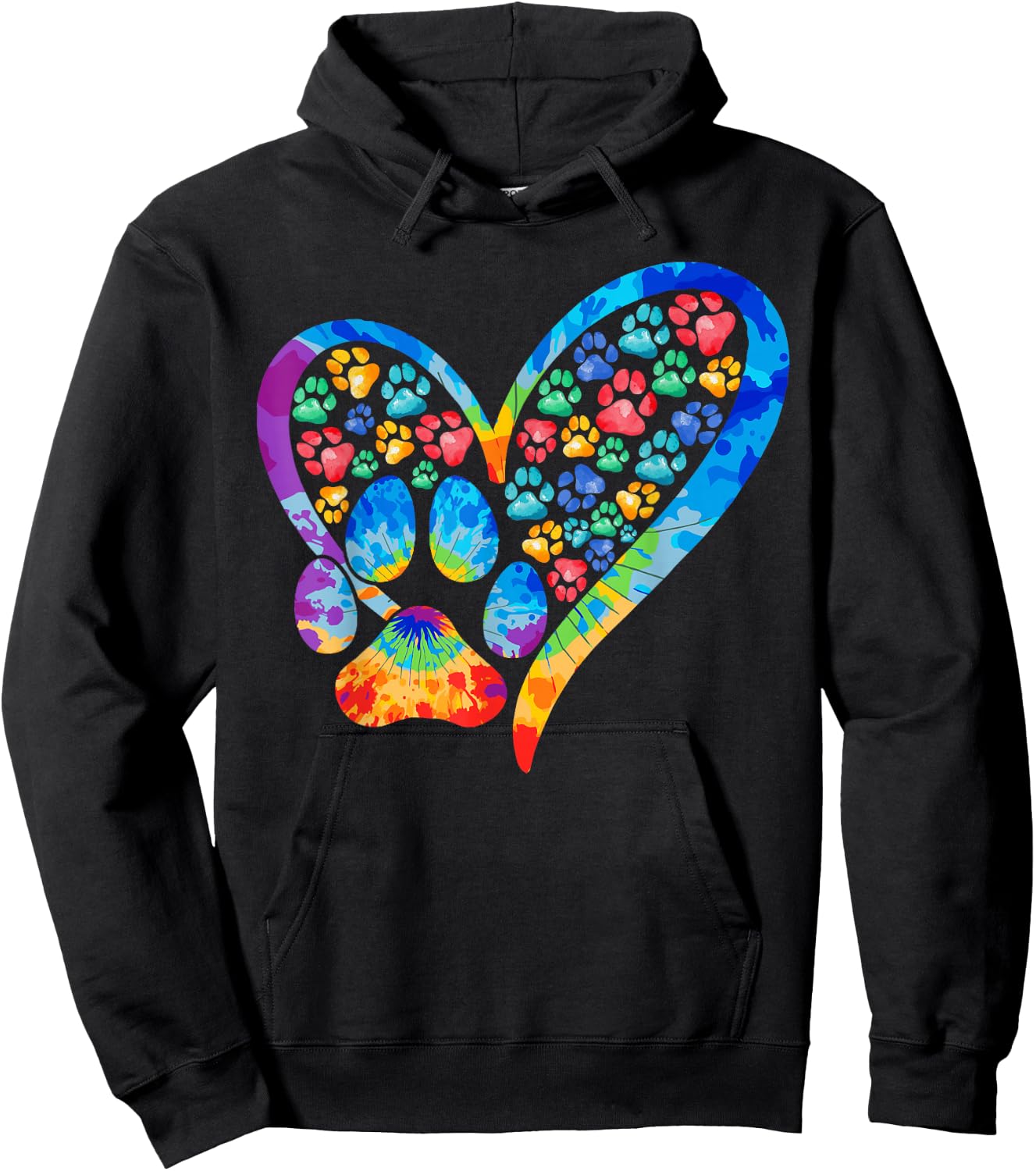 Tie Dye Love Dog Paw Print Heart Animal Lover Hoodie - Hoodie | Black