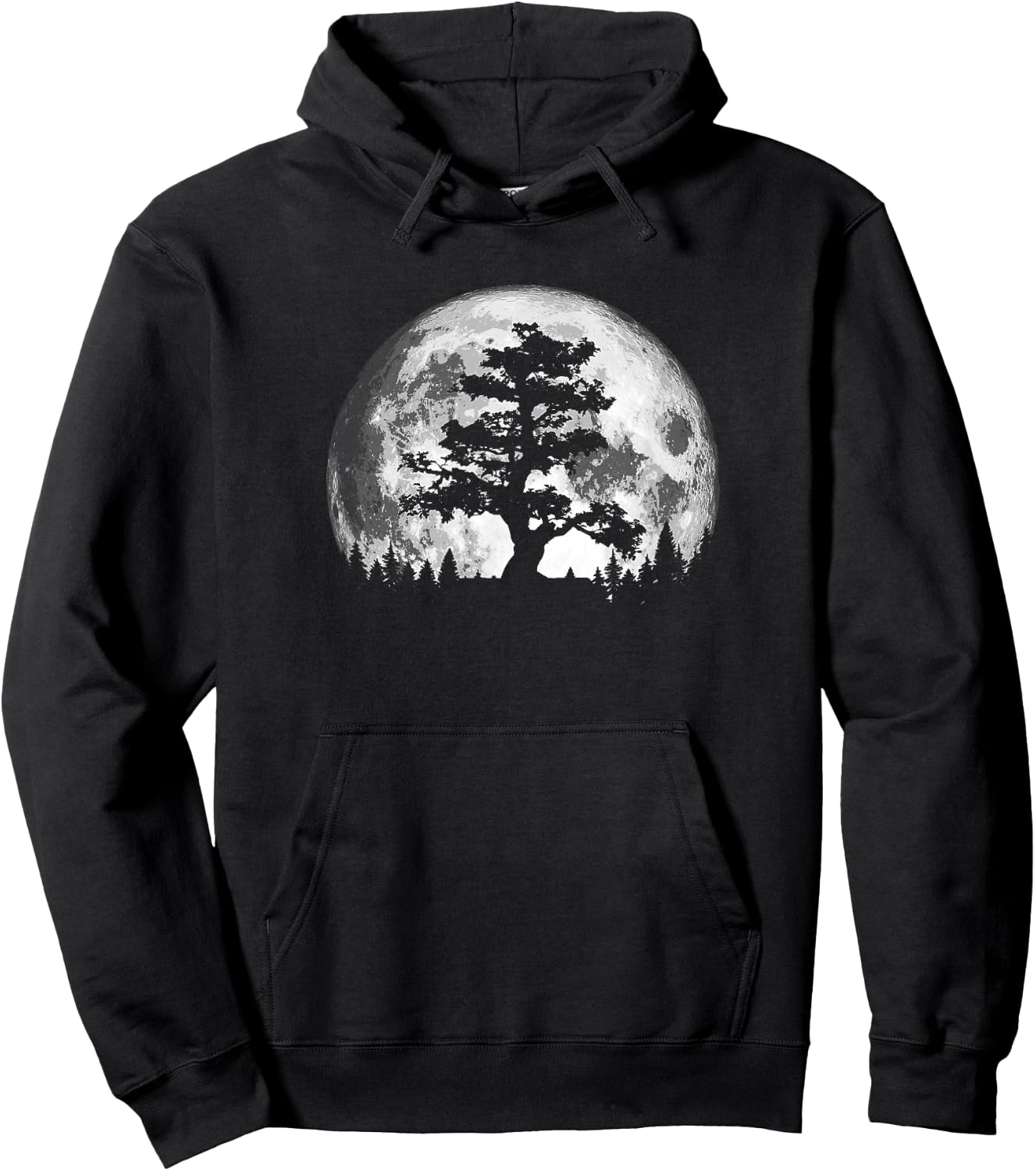 Retro full moon and minimalist pine tree vintage graphic Hoodie - Hoodie | Black