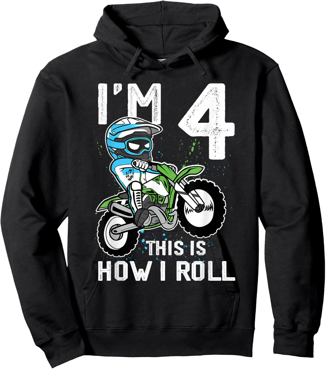 4th Birthday Motorcycle Dirt Bike Birthday 4 Year Old Boy Hoodie - Hoodie | Black