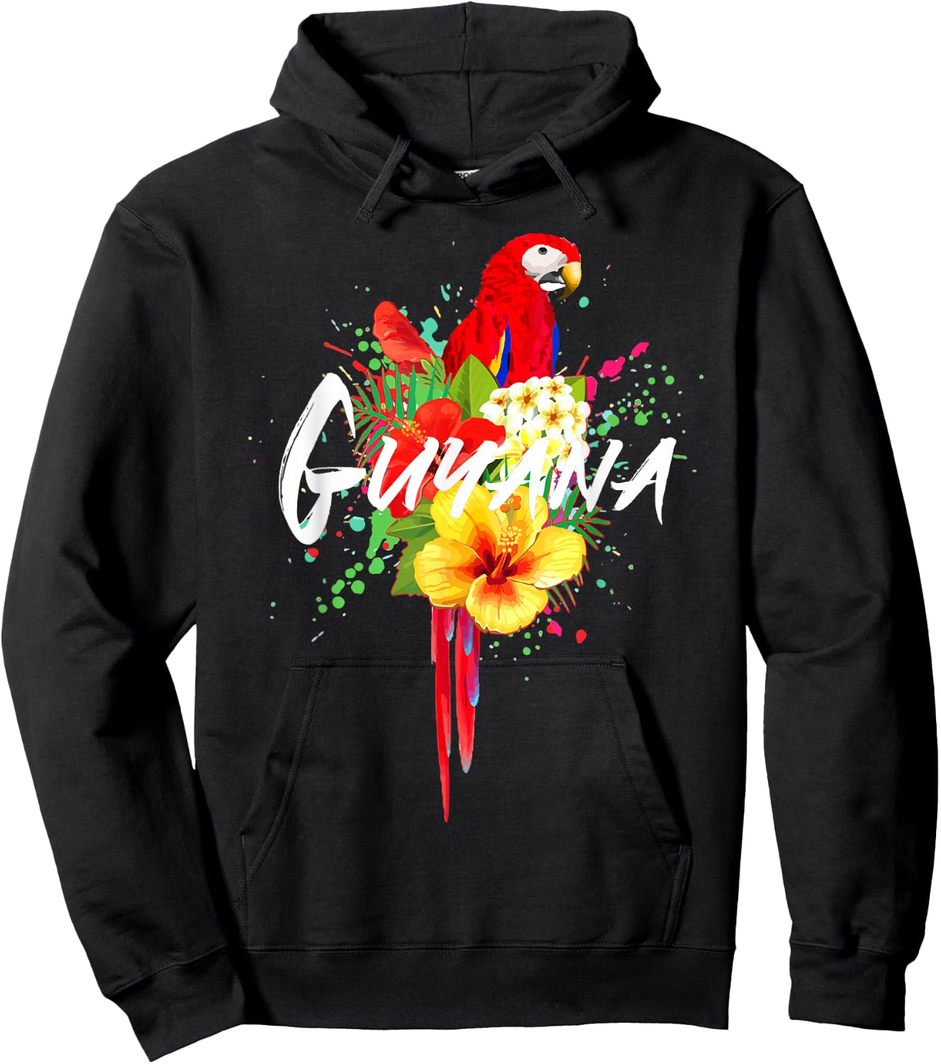 Guyana Parrot Tropical Plants Guyanese Souvenir Vintage Hoodie - Hoodie | Black