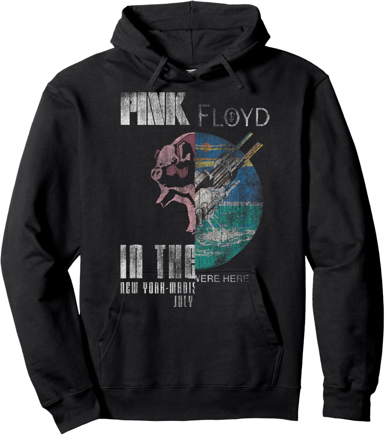 Pink Floyd Animals Wish You Were Here Splice Distressed Rock , Black, S Hoodie - Hoodie | Black