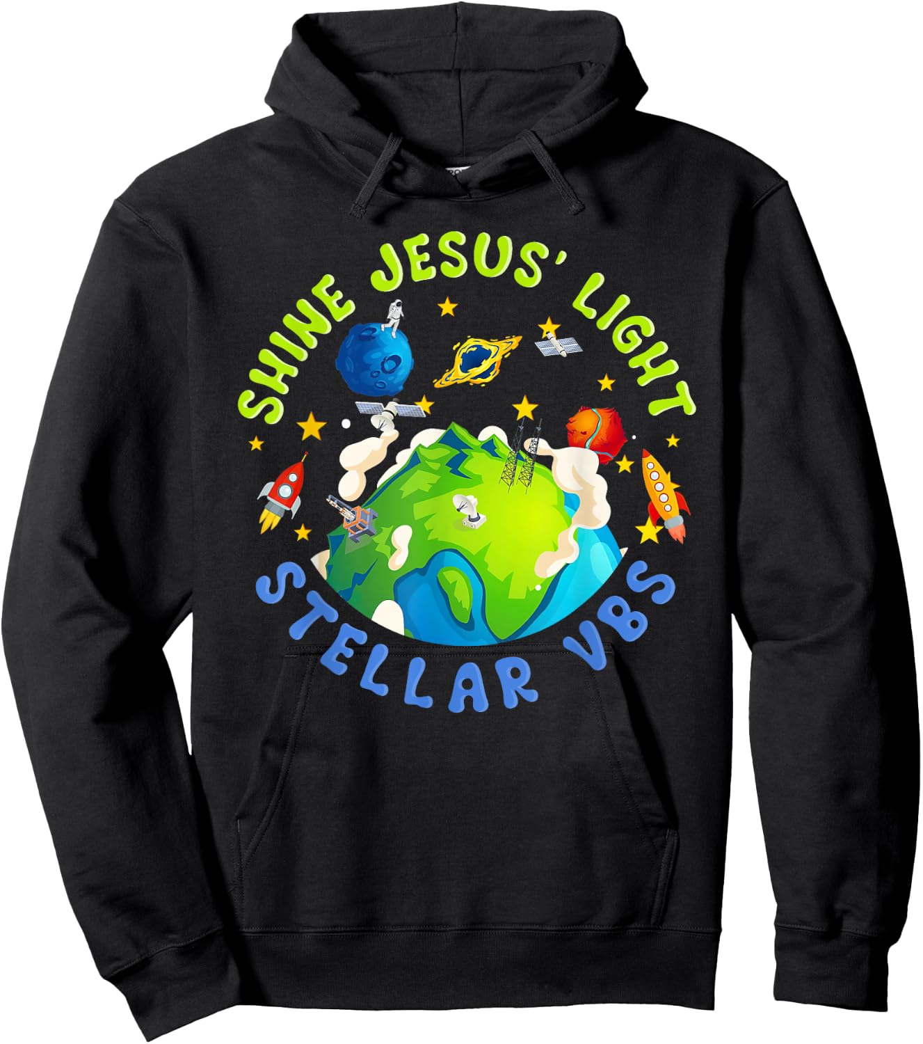 Shine Jesus Light Stellar VBS 2023 Astronaut Space Vacation Hoodie - Hoodie | Black