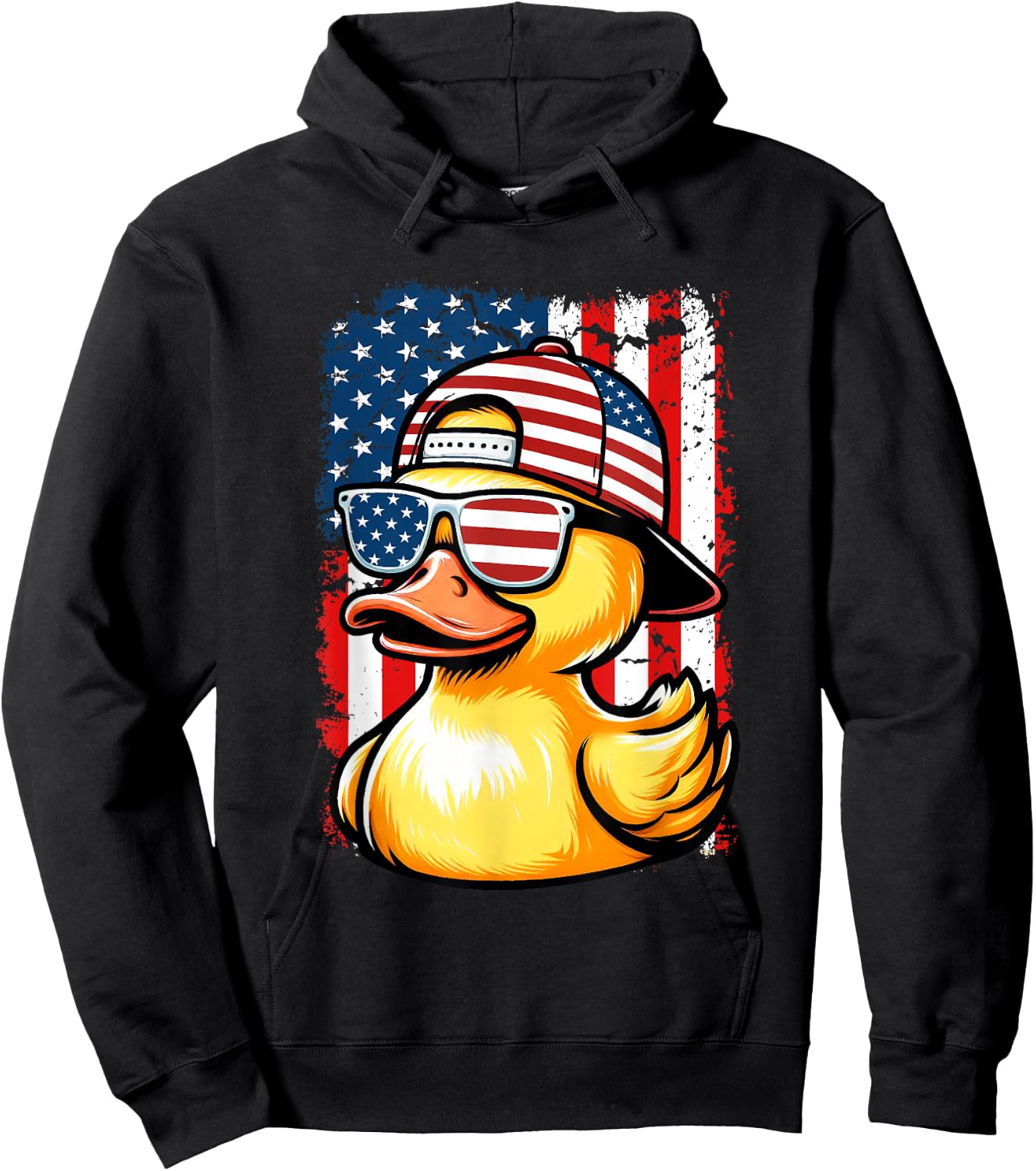 Rubber Duck American Flag 4th Of July Funny Sunglasses Duck Women Kids Men Hoodie - Hoodie | Black
