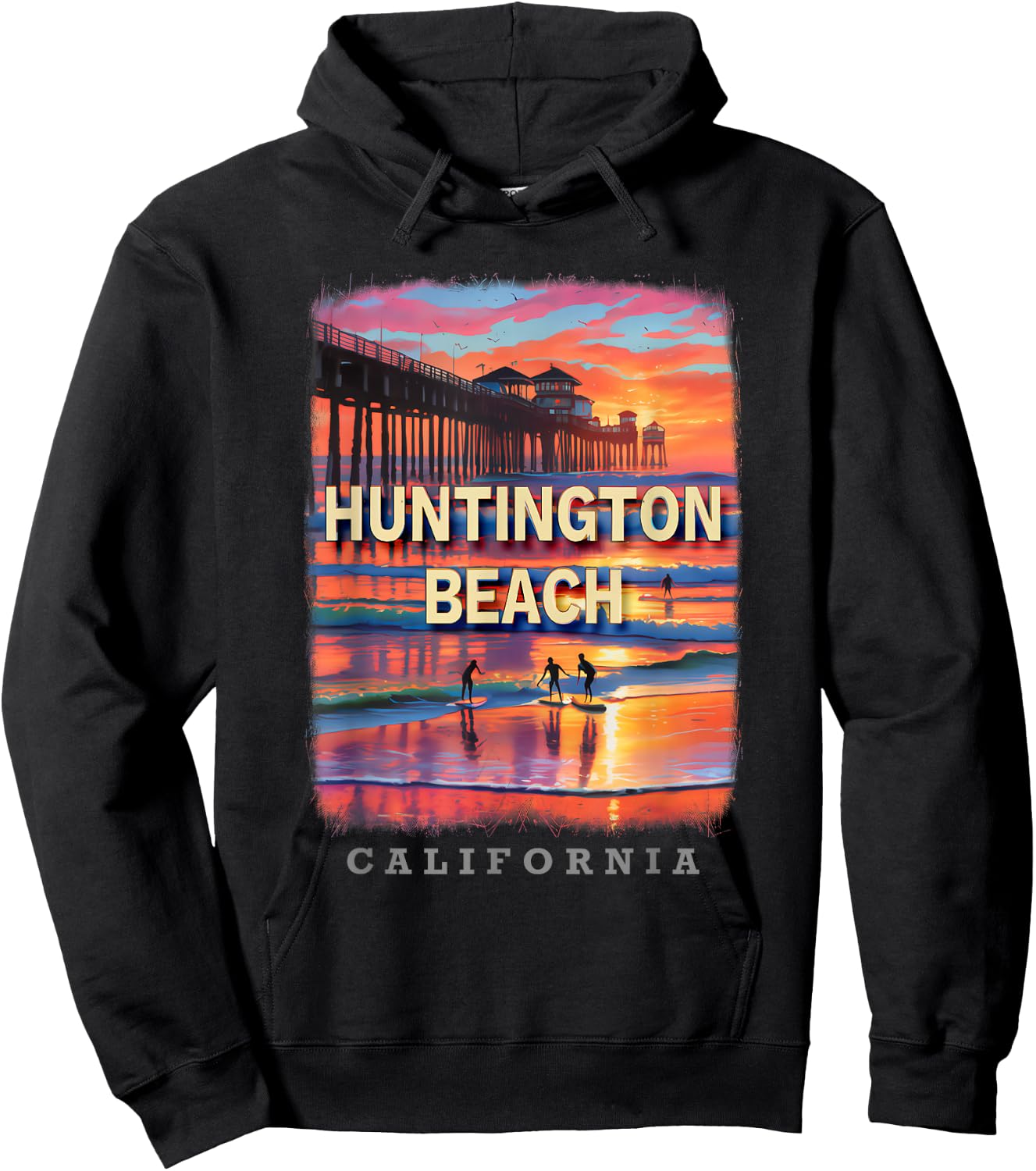 Huntington Beach California CA Surfing Paradise SD883 Hoodie - Hoodie | Black