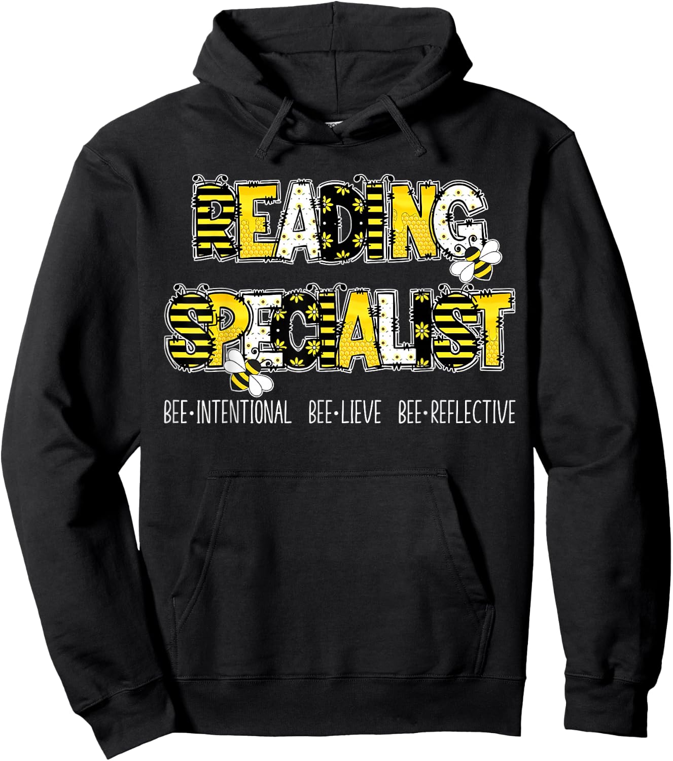 Retro Reading Specialist Bee Reading Interventionist Squad Hoodie - Hoodie | Black