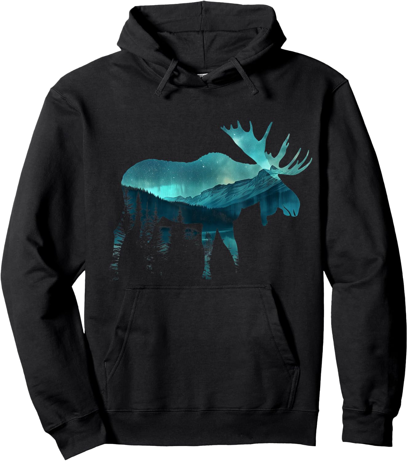 Moose Northern Light Winter Hiking Alaska Nature Lover Hoodie - Hoodie | Black