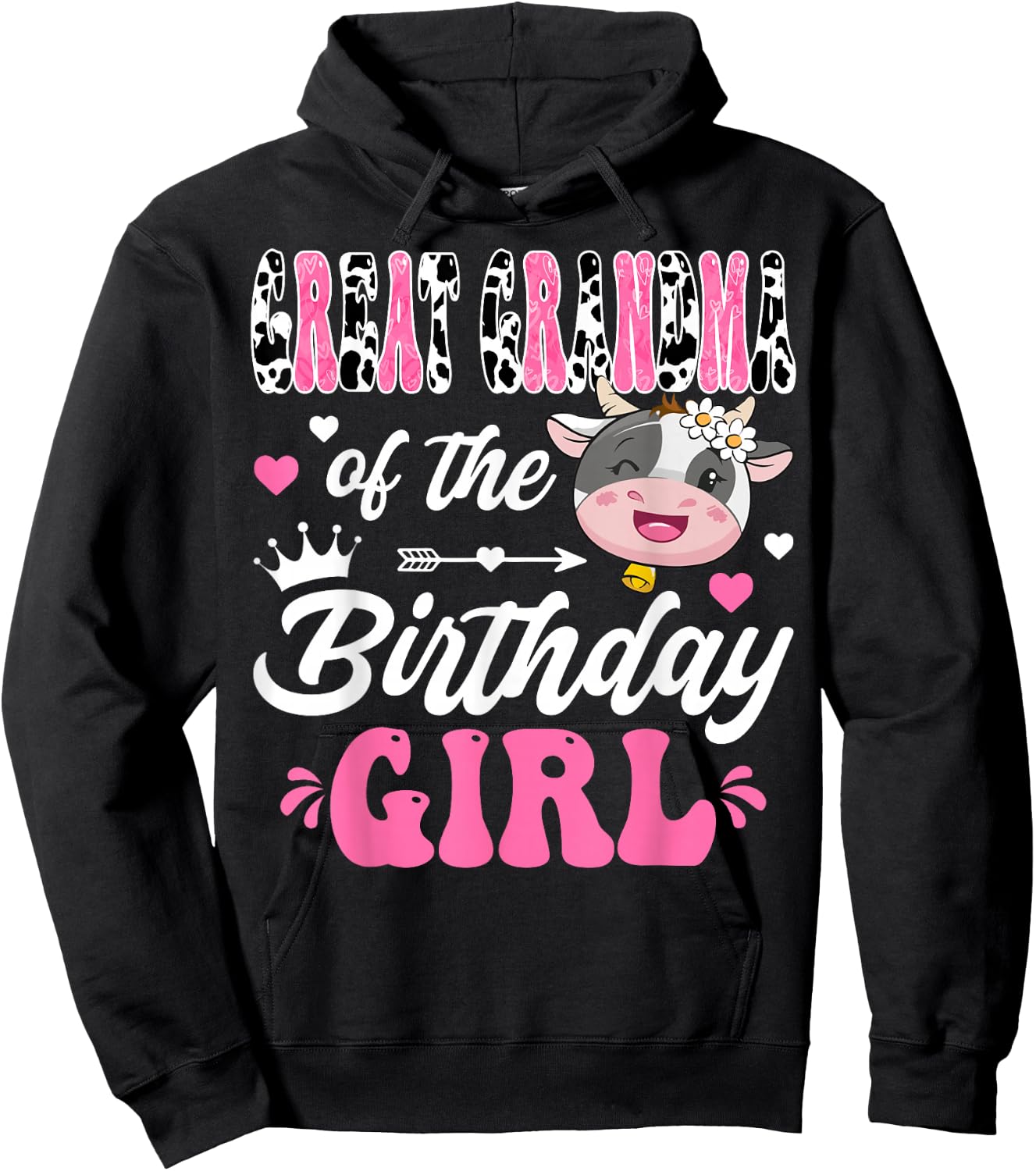 Great Grandma Of The Birthday Girl Cute Cow 1St Birthday Hoodie - Hoodie | Black