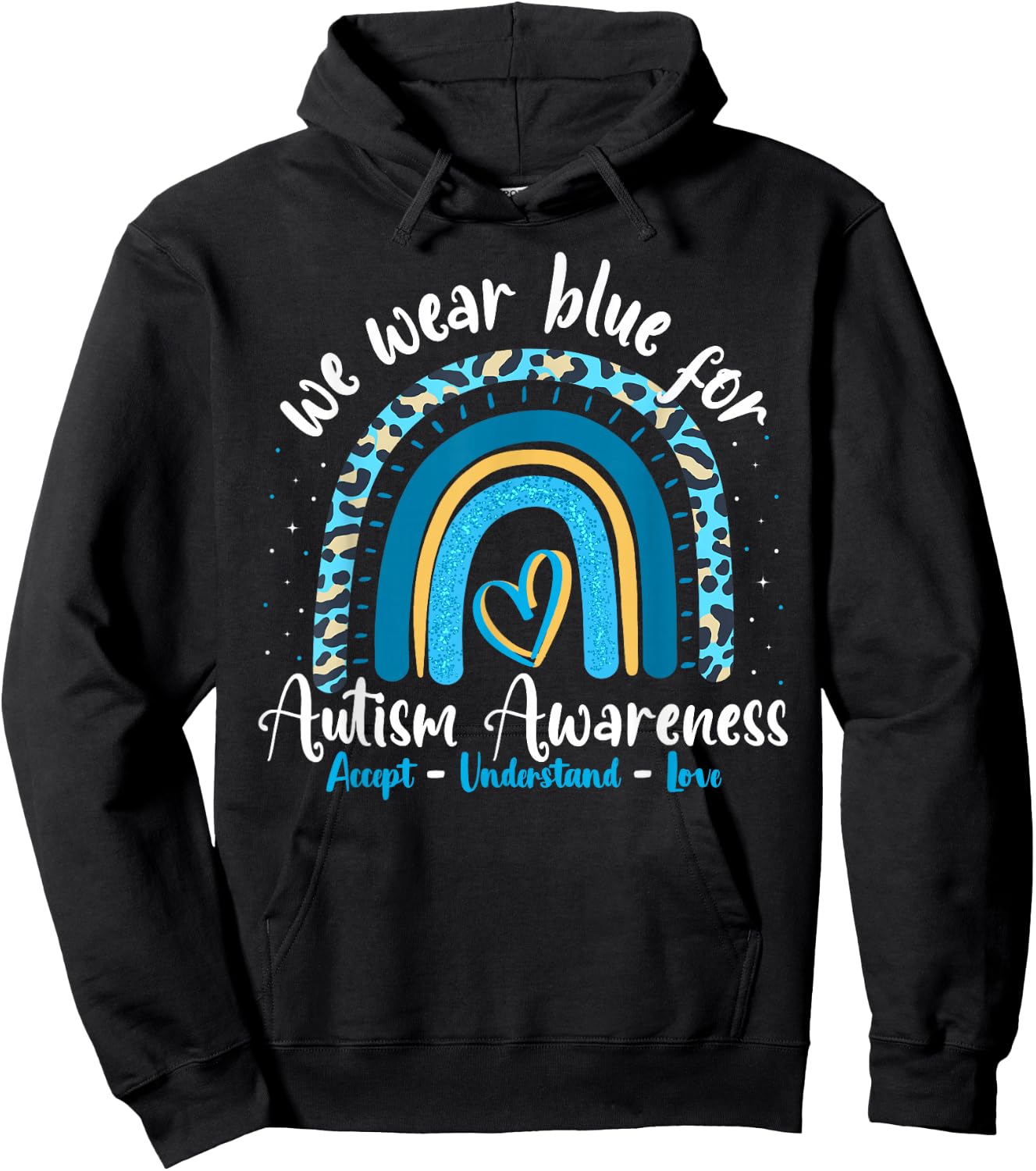 Autism Rainbow Leopard April We Wear Blue Autism Awareness Hoodie - Hoodie | Black