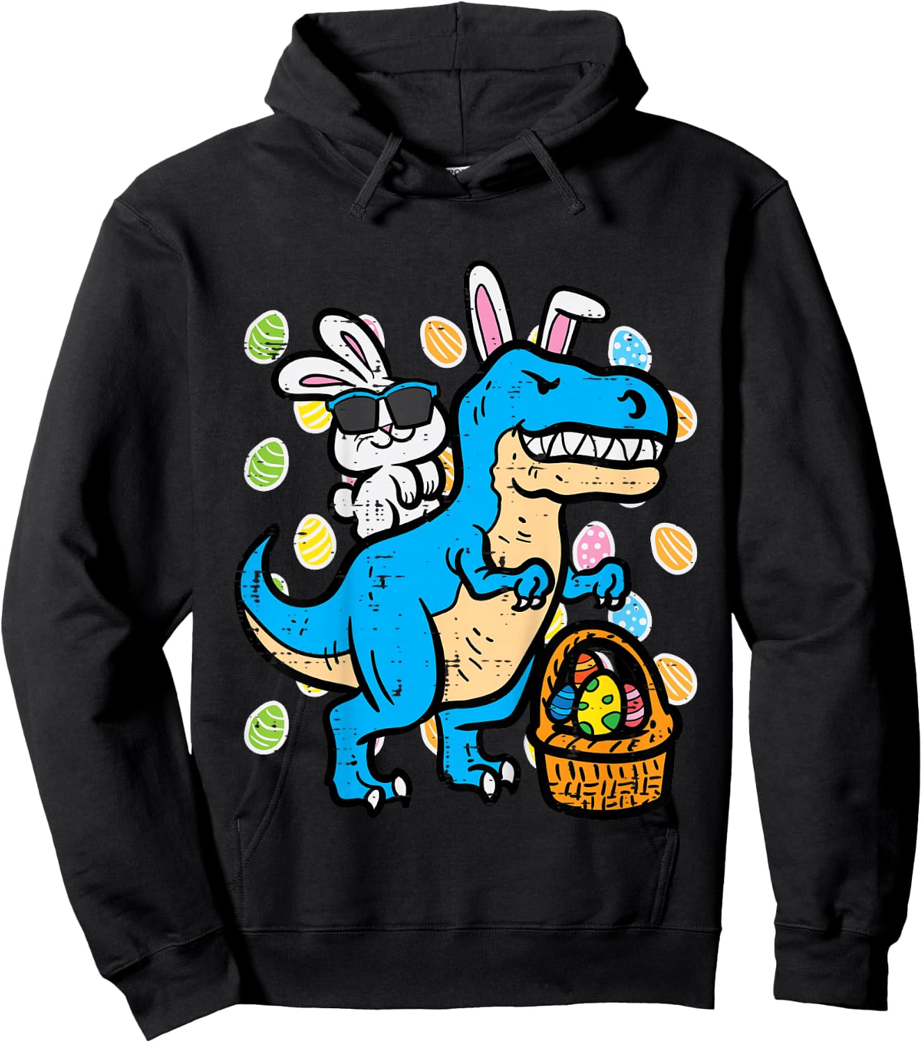 Kids Easter Bunny On Trex Dino Egg Rabbit Boys Kids Toddler Youth Hoodie - Hoodie | Black