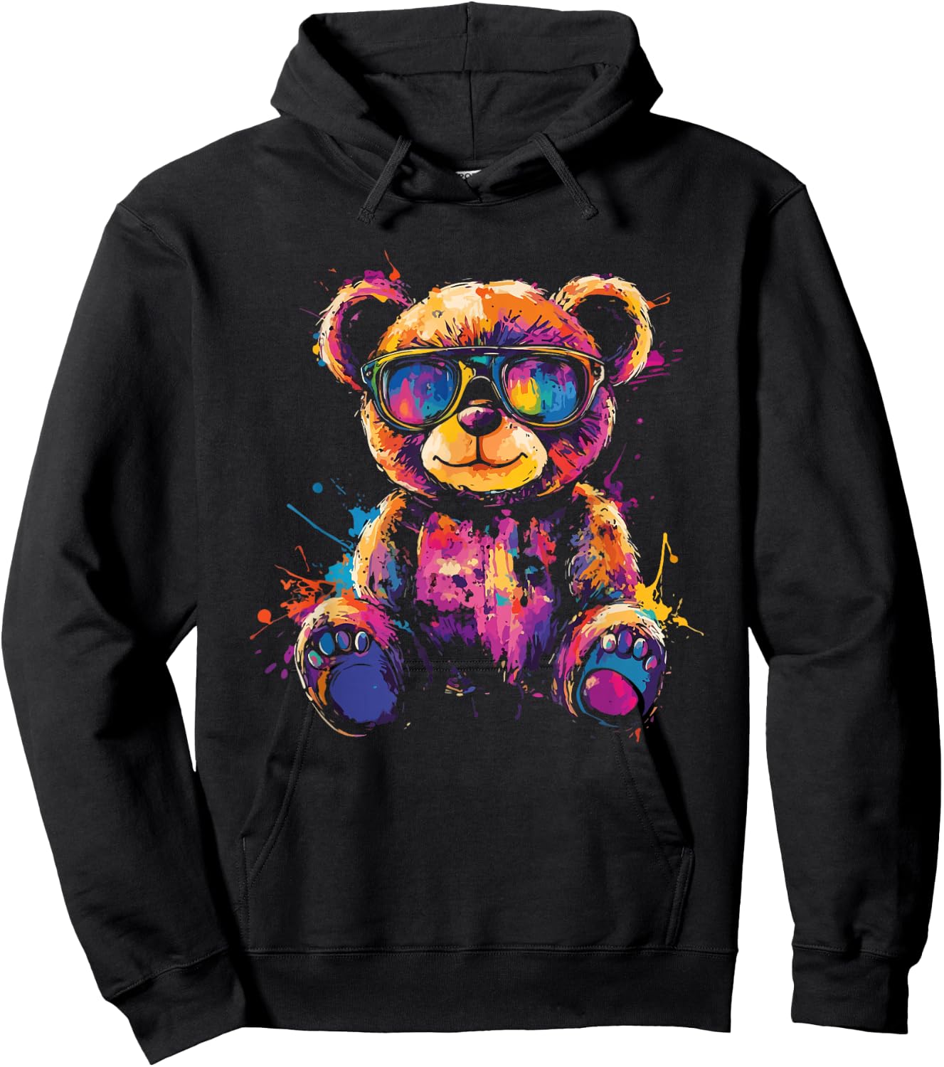 Cool Colourful Bear with Sunglasses , black Hoodie - Hoodie | Black