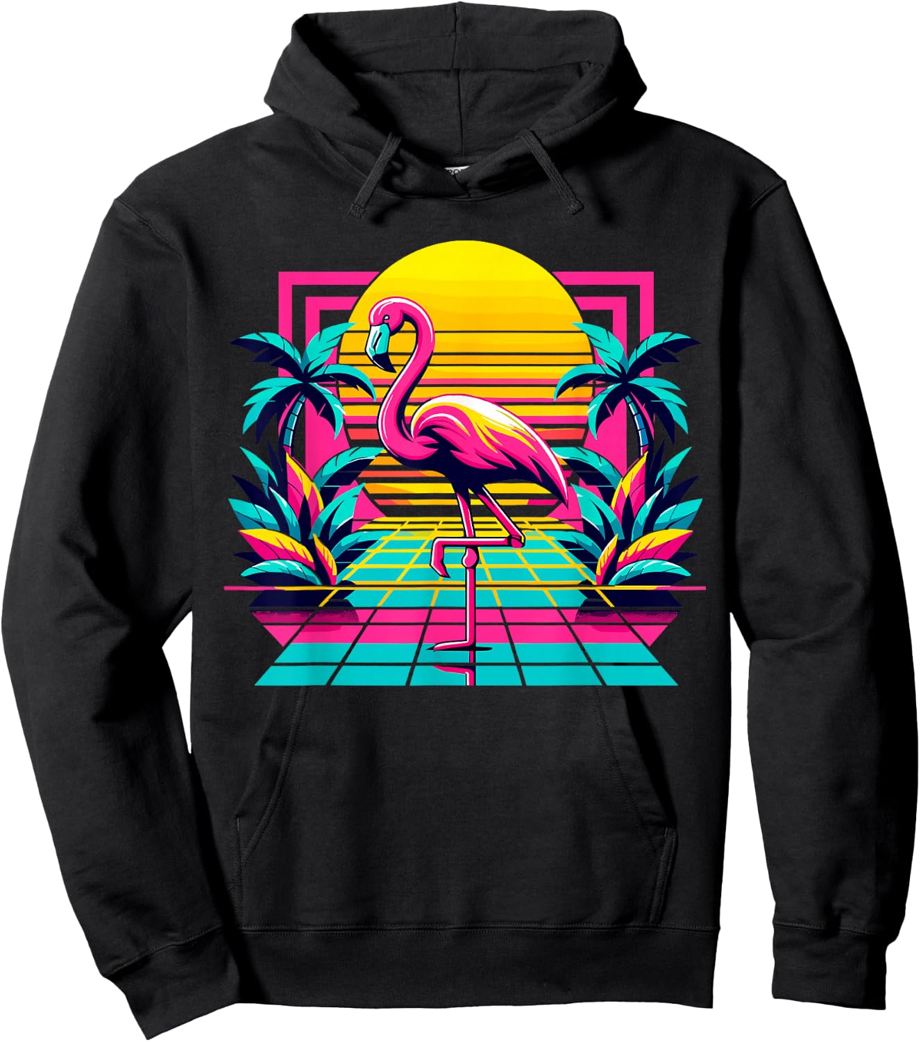 Pink Flamingo Palm Trees Tropical Summer Hoodie - Hoodie | Black