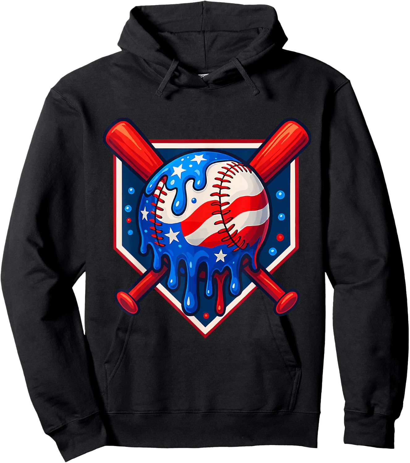 Funny America Baseball Drip Ice Cream 4th Of July US Flag Hoodie - Hoodie | Black