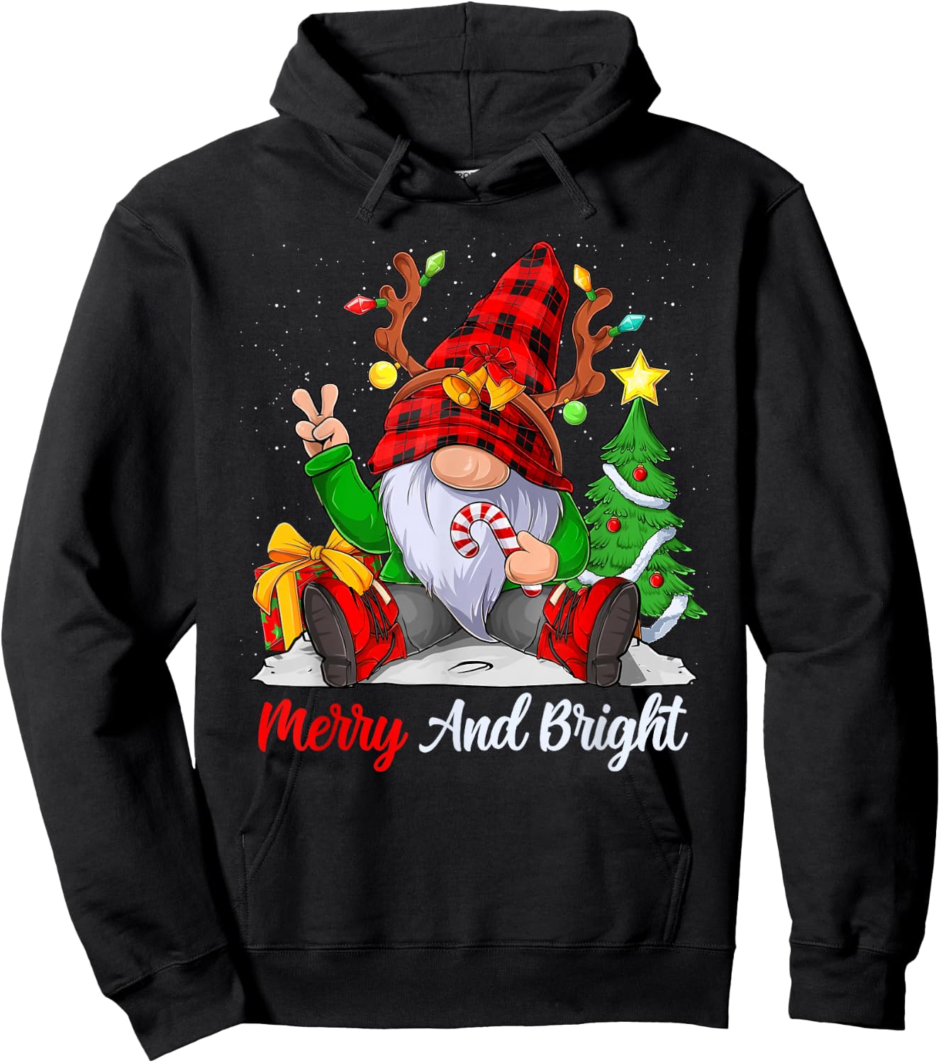 Merry and bright christmas gnome family pajamas matching Hoodie - Hoodie | Black