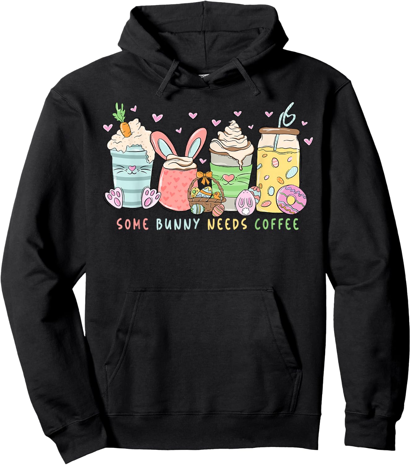 Groovy Happy Easter Day Some Bunny Needs Coffee Drink Lovers Hoodie - Hoodie | Black