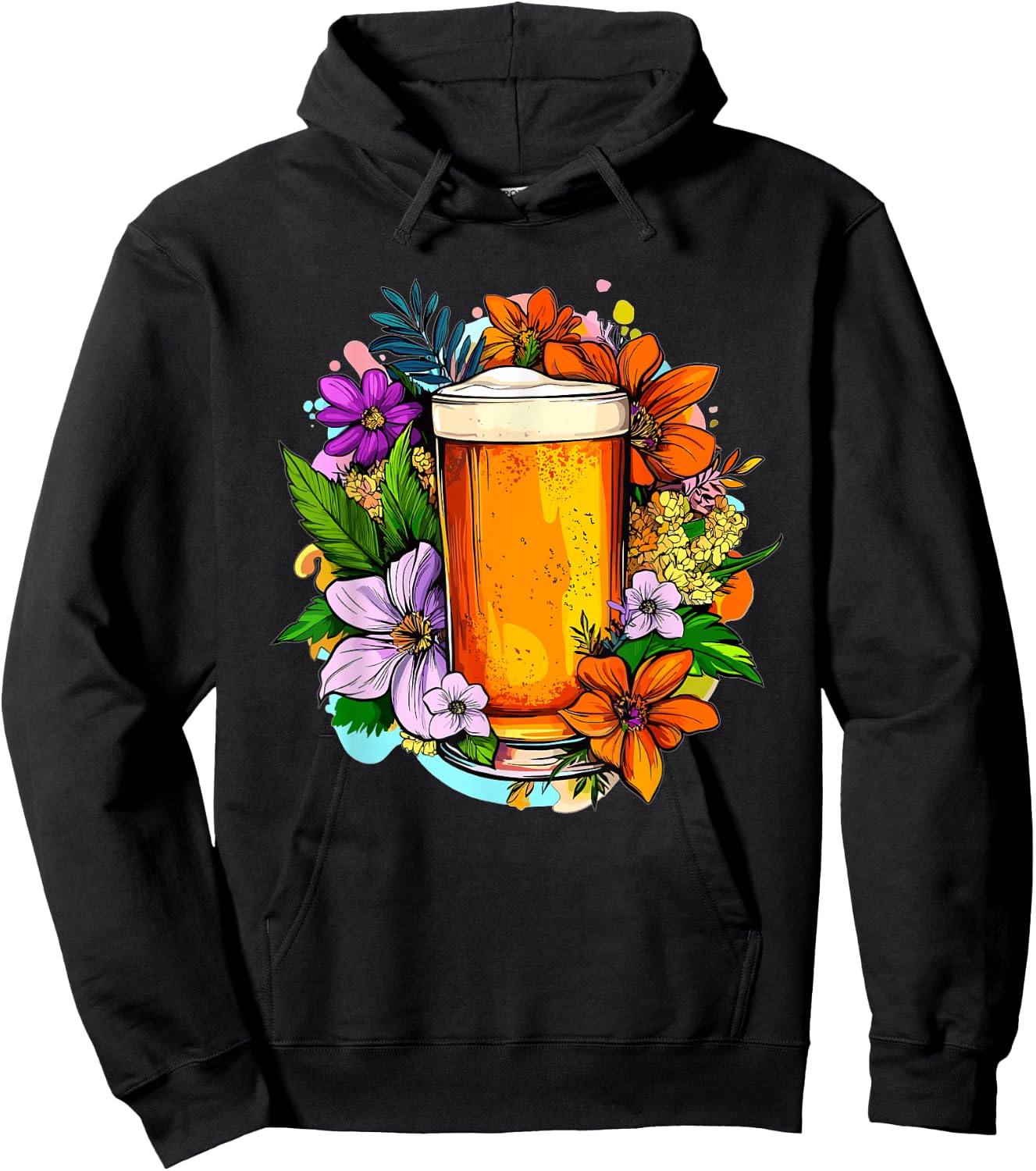 Craft Beer With Colorful Flowers Around Hoodie - Hoodie | Black