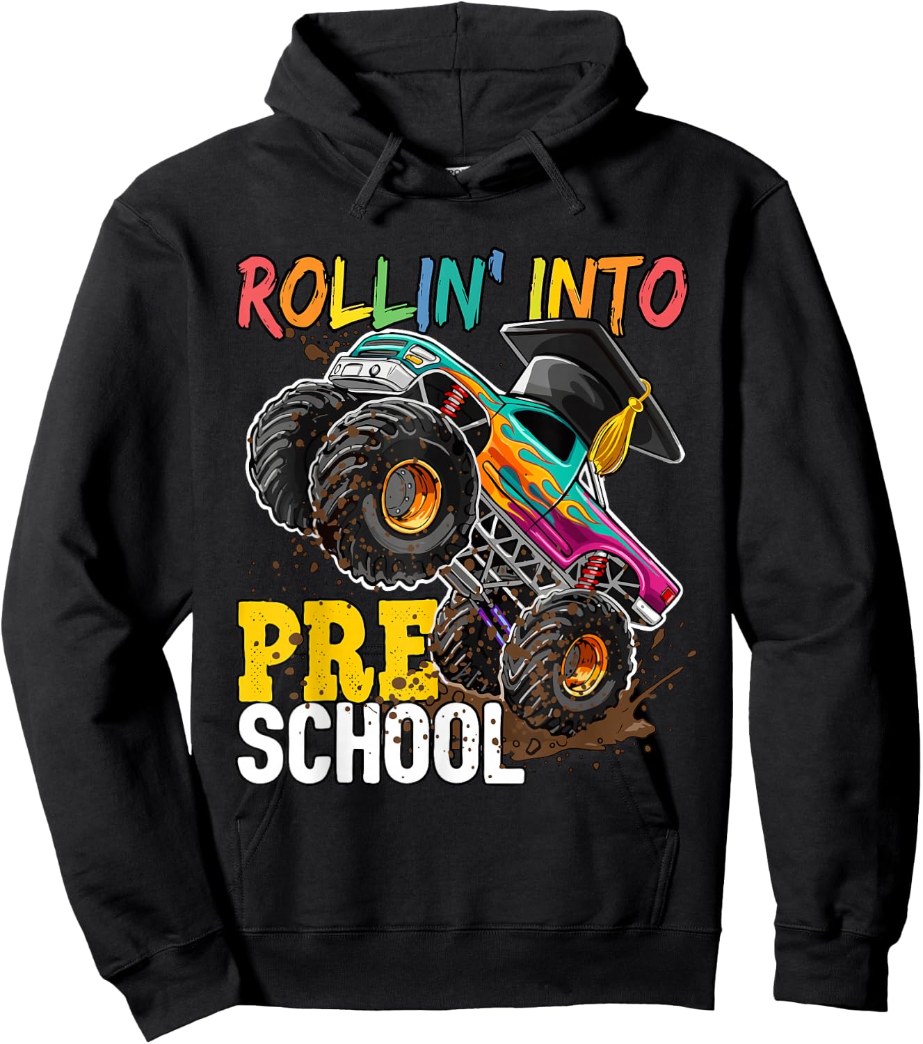 Boys Monster Trucks Graduation Rollin into Preschool Hoodie - Hoodie | Black