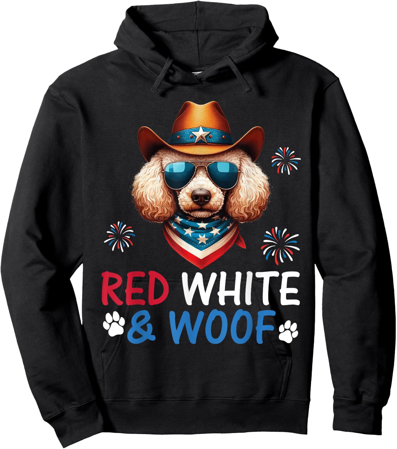 Poodle Cowboy Costume Fireworks Independence Red White Woof Hoodie - Hoodie | Black