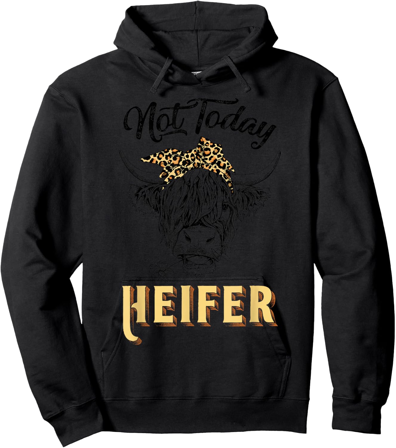 Not Today Heifer Vintage Cow Leopard Bandana Western Cowgirl Hoodie - Hoodie | Black