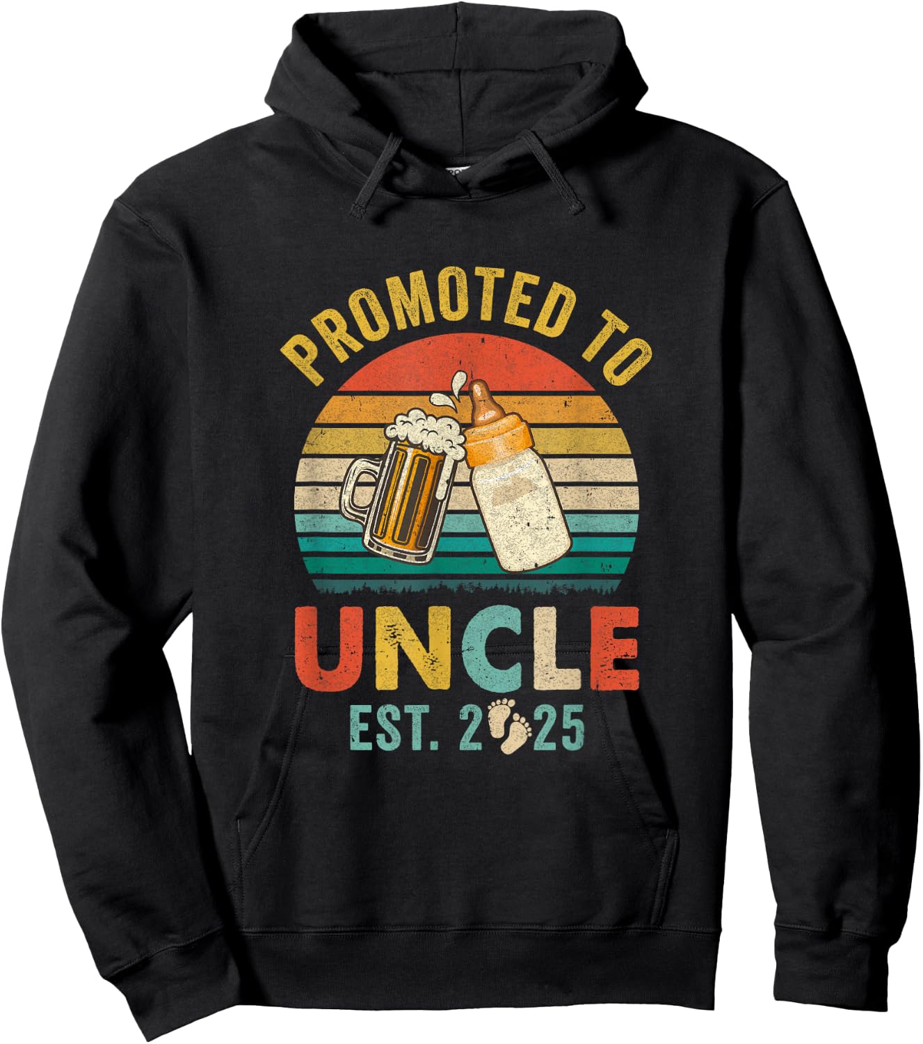 Promoted To Uncle Est 2025 Vintage New Uncle Fathers Day Hoodie - Hoodie | Black