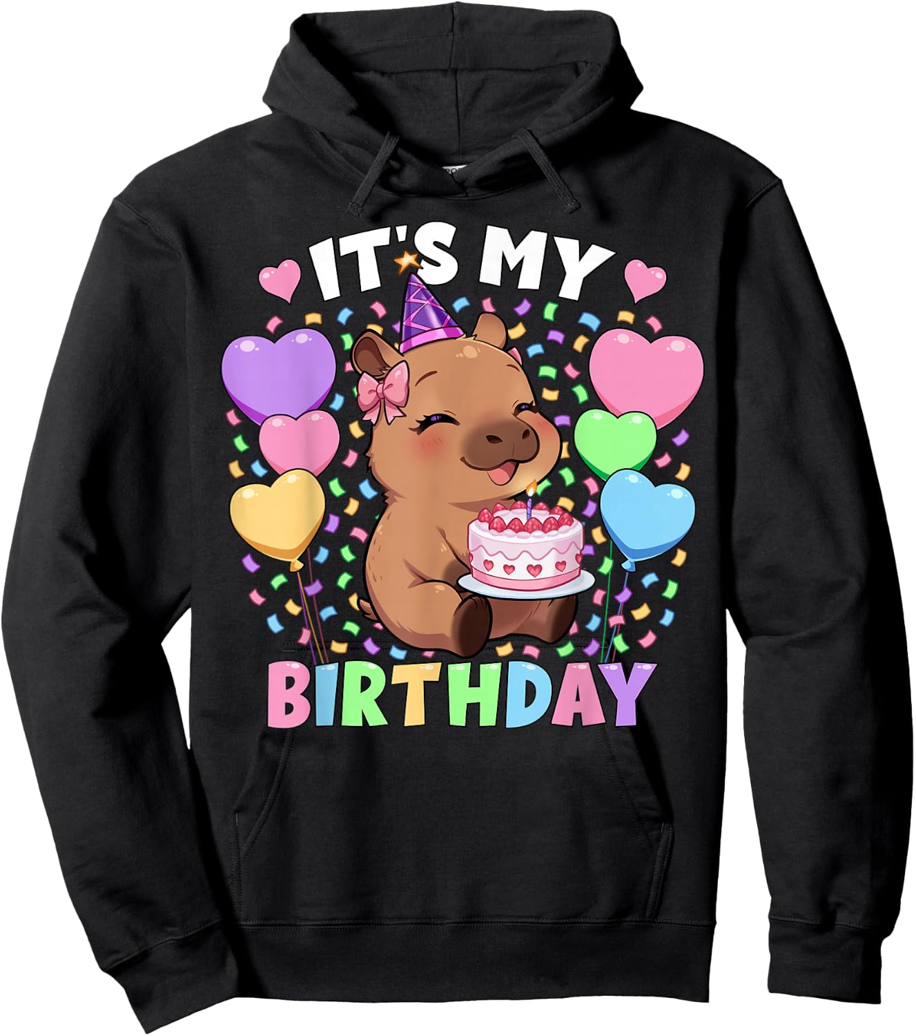 Capybara Birthday Shirt | It's My Birthday Capybara Girls Hoodie - Hoodie | Black
