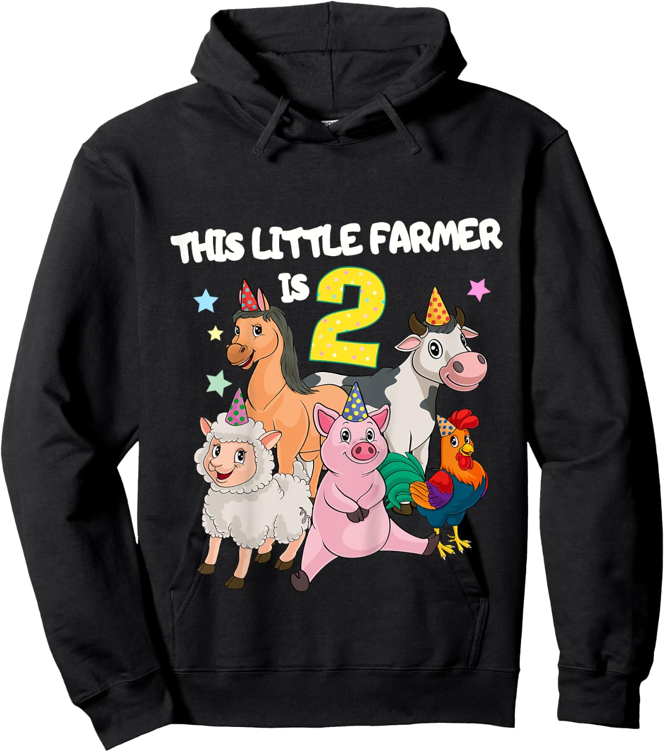 Kids Farm 2 Year Old Birthday Outfit Boy Tractor 2nd Birthday Hoodie - Hoodie | Black