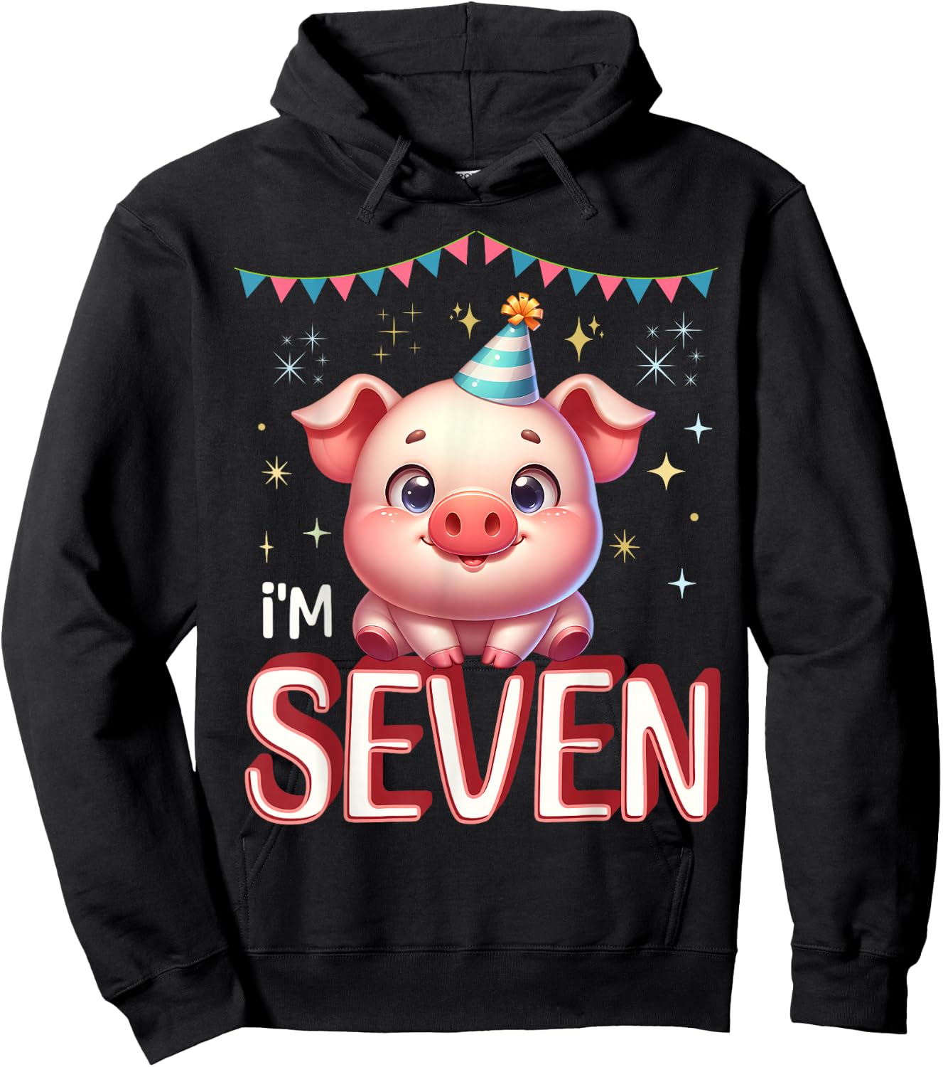 I'm Seven Cute Pig 7 Year old 7th Birthday Hoodie - Hoodie | Black