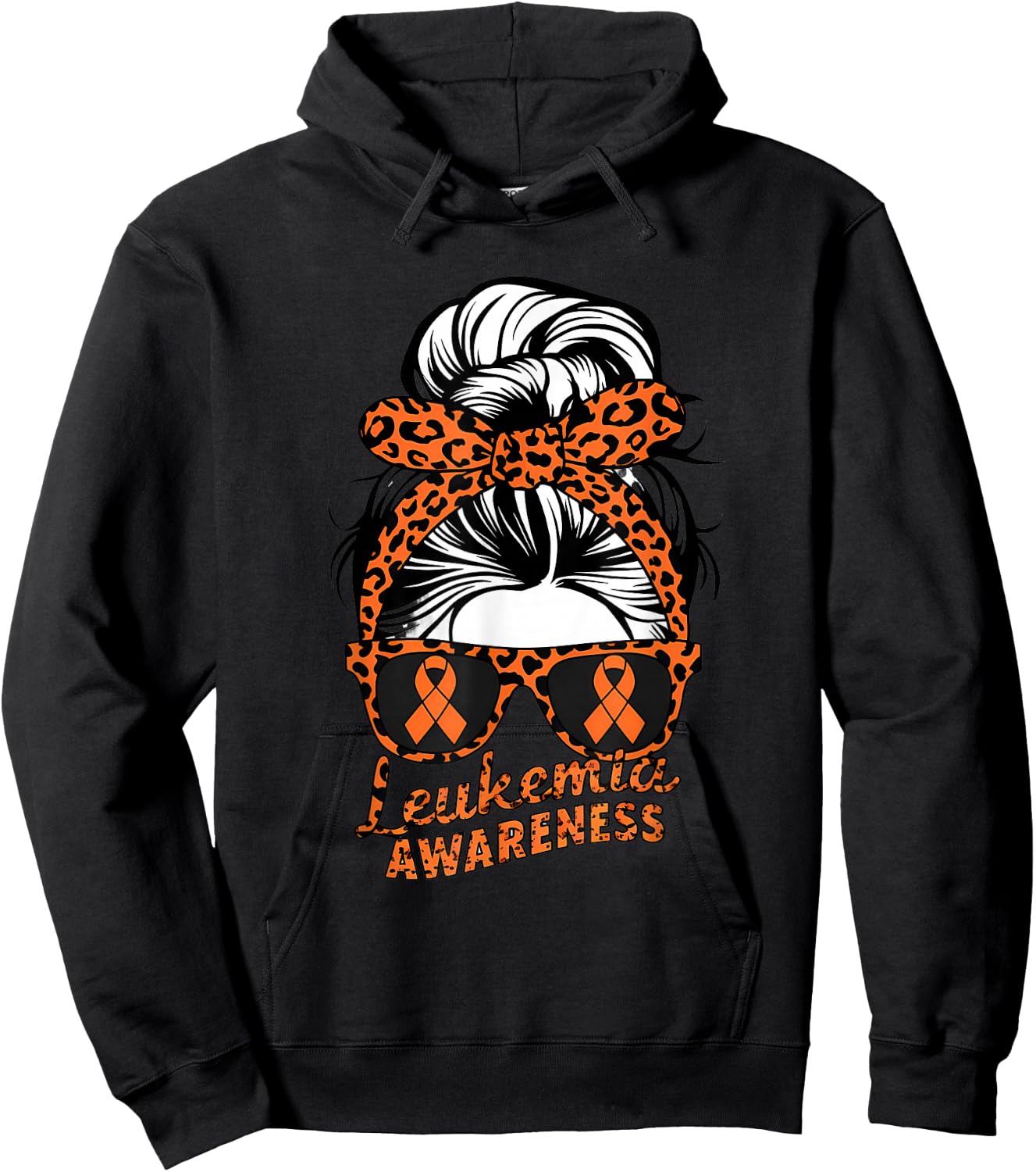 Leukemia Cancer Awareness Leopard Scarf Girl Orange Ribbon Hoodie - Hoodie | Black