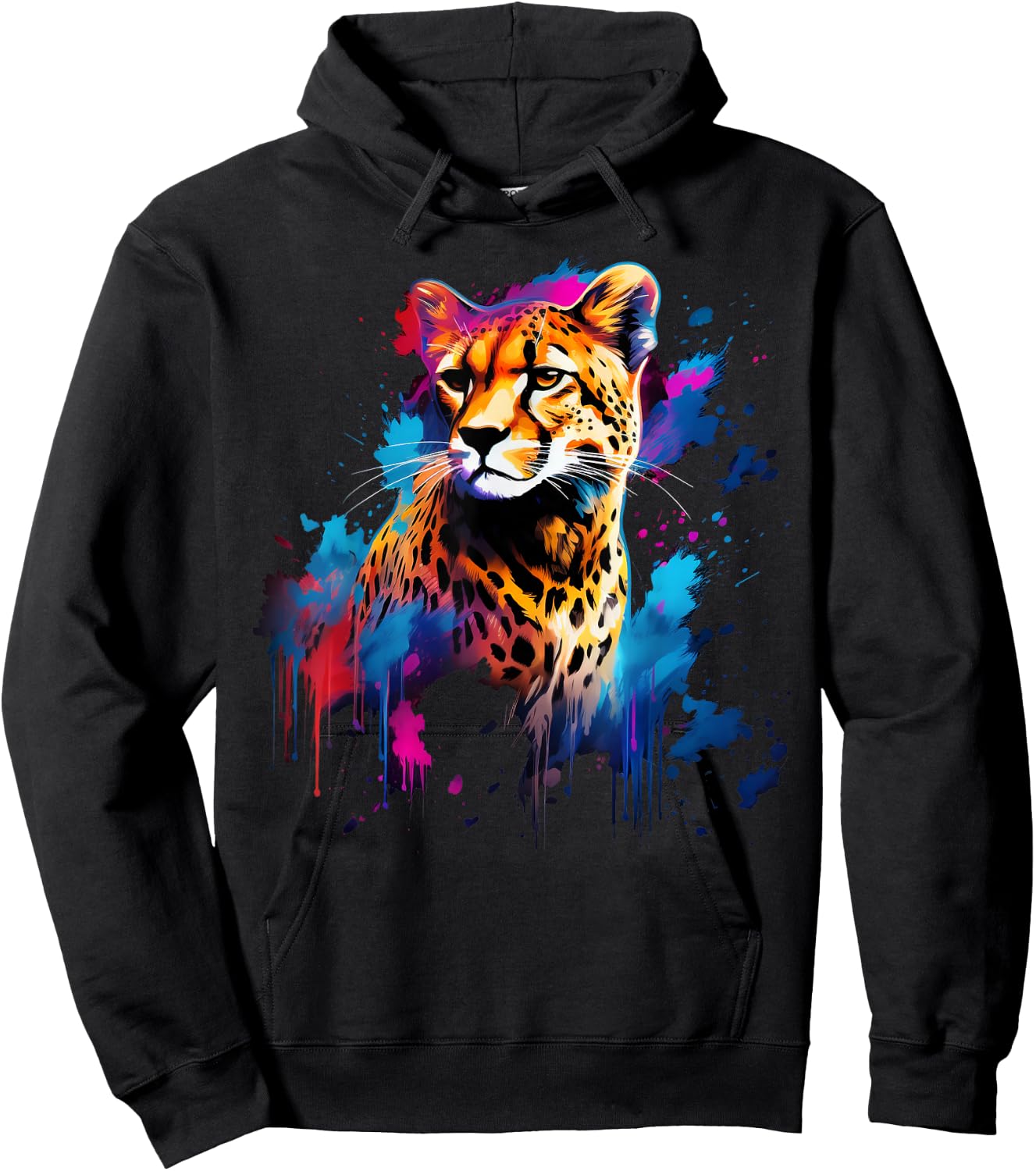 Cool Cheetah on Colourful Painted Cheetah , black Hoodie - Hoodie | Black